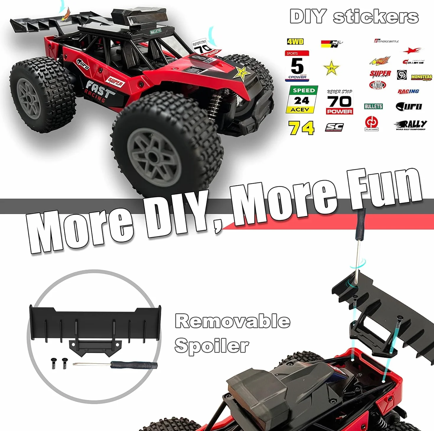 Coche Teledirigido RC con 2 Baterías 60Min Play 20km/H Acelerador Proporcional para Niños 6-16 Años Modelo Mejorado 2025