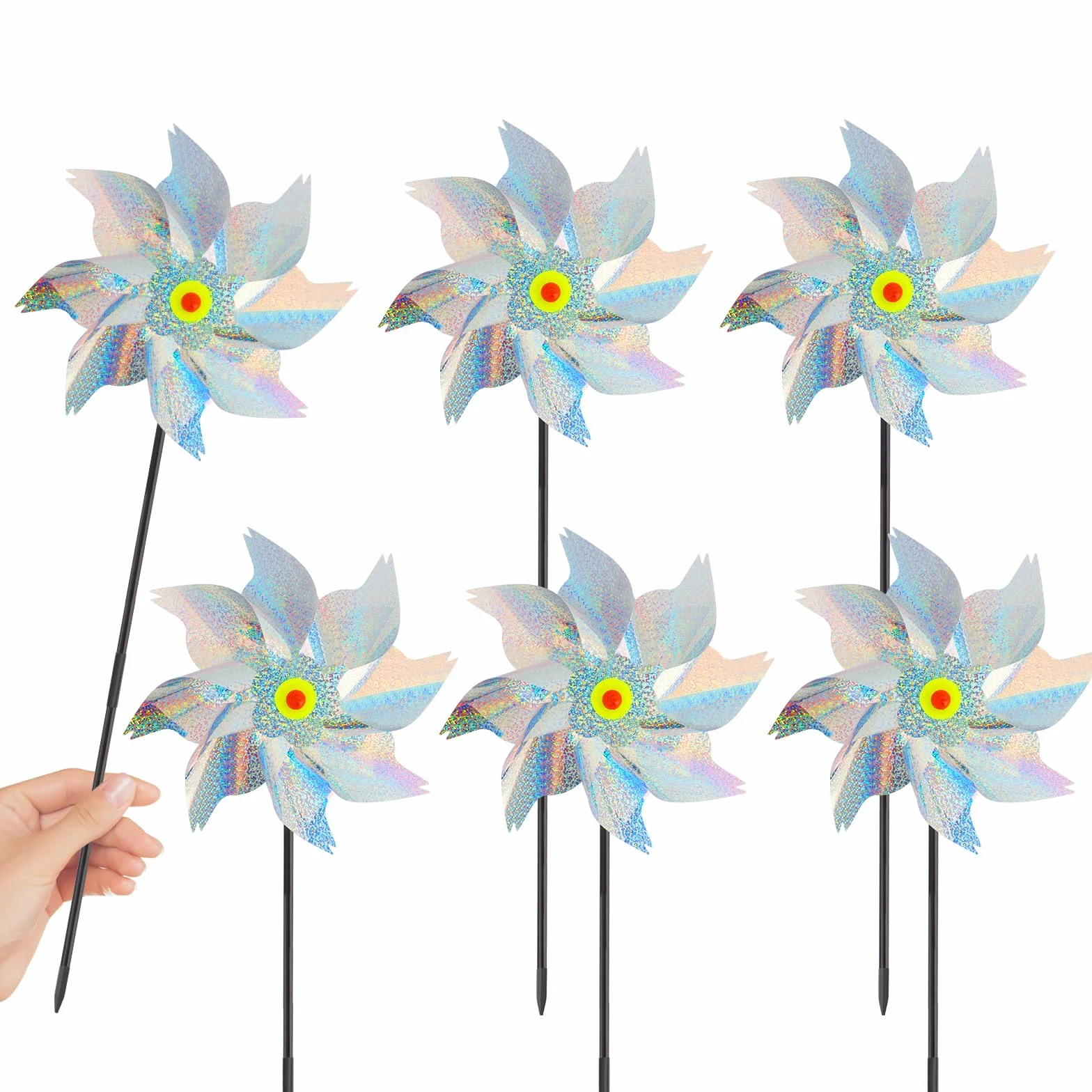 6 Piezas Molino de Viento para Huerto, Molino de Viento Repelentes de Pájaros, Molinillos de Viento para Pajaros, para Control de Aves Decoración para Jardines Huertos Patios