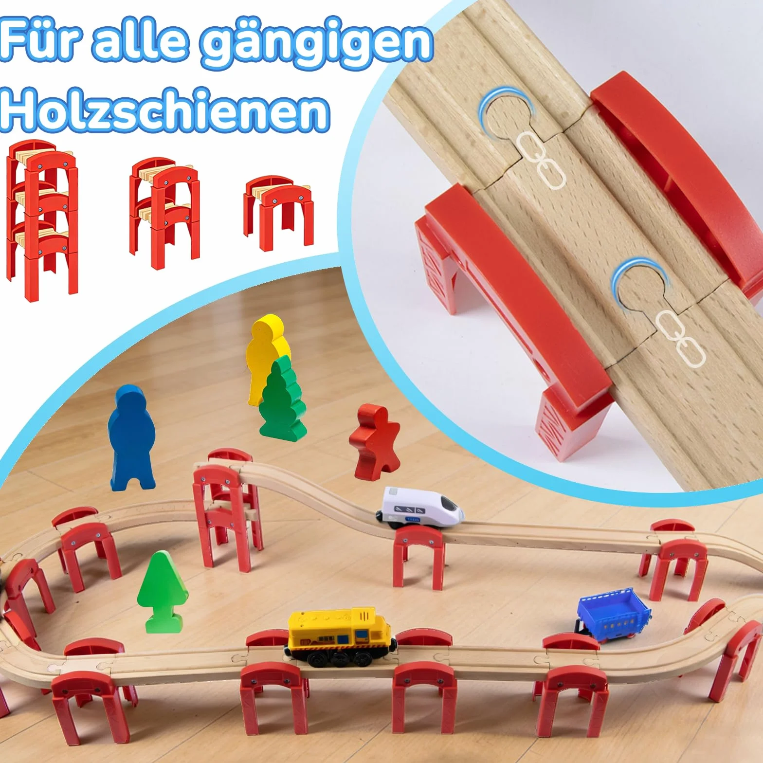 Accesorios para Tren de Madera, 14 Piezas, Compatibles con Todos los Sistemas de Rieles de Madera, Aptos para Niños de 3 Años