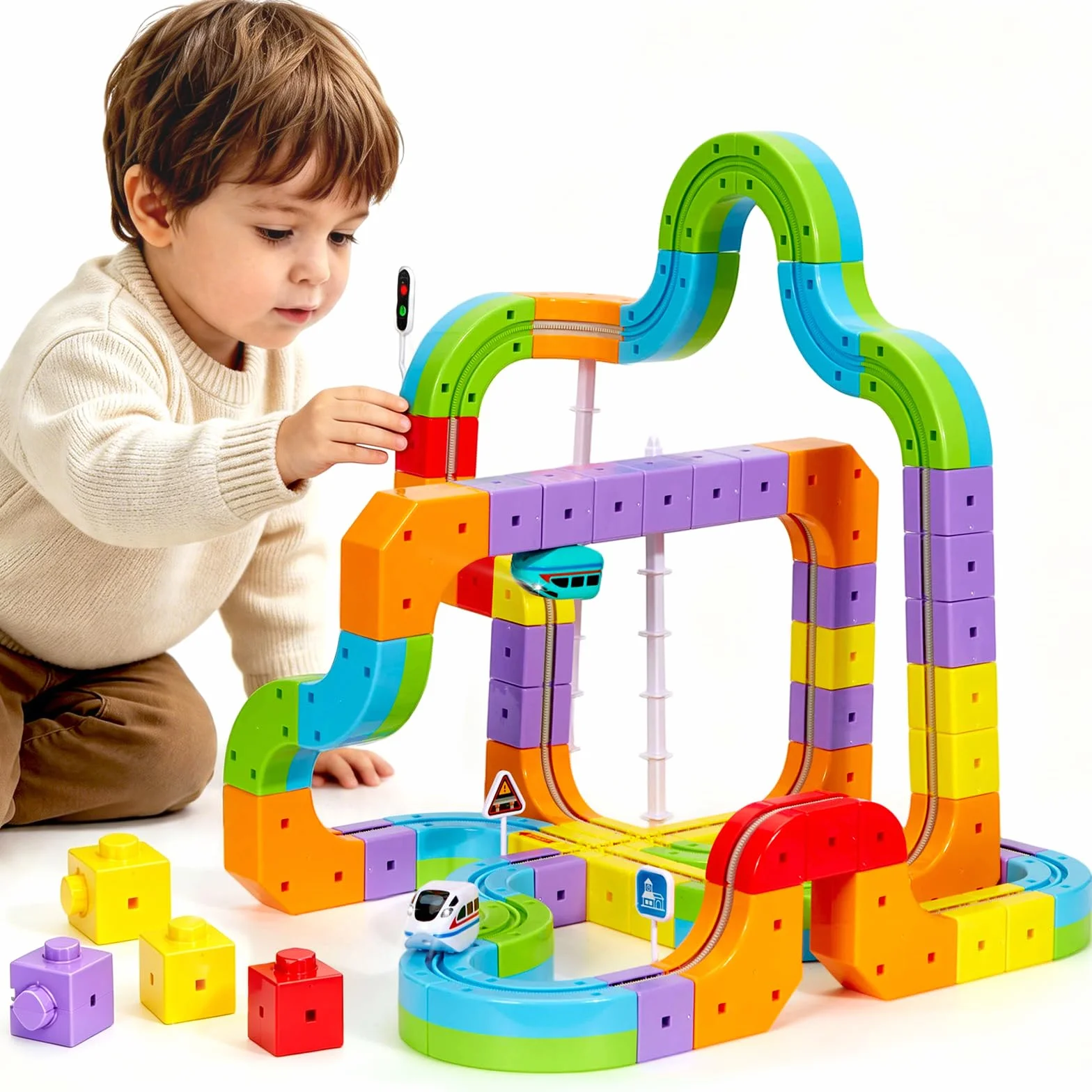 Umikk Clickrail Electric Train Set Flexible Race Track, Magic Rail Block, Magic Rail Block with Gravity Defying 3D, Flexible Race Car Magnetic Track Set, for Kids (Style 1 (88 Stück))