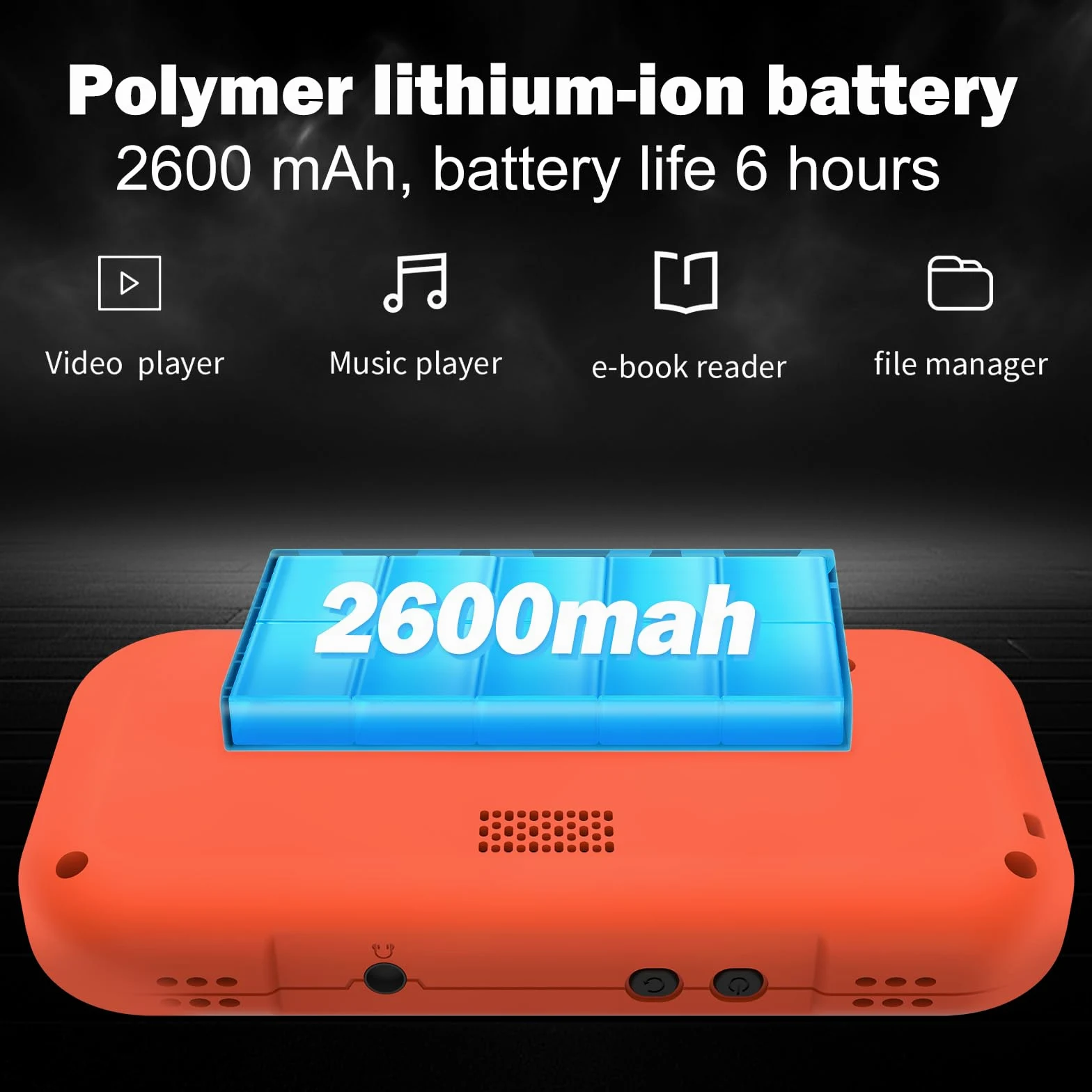 XU Mini M - Consolas de juegos de mano retro, pantalla IPS de 2.8 pulgadas, tarjeta TF de 64 G integrada, con batería de 2600 mAh, duración de 6 horas, color naranja