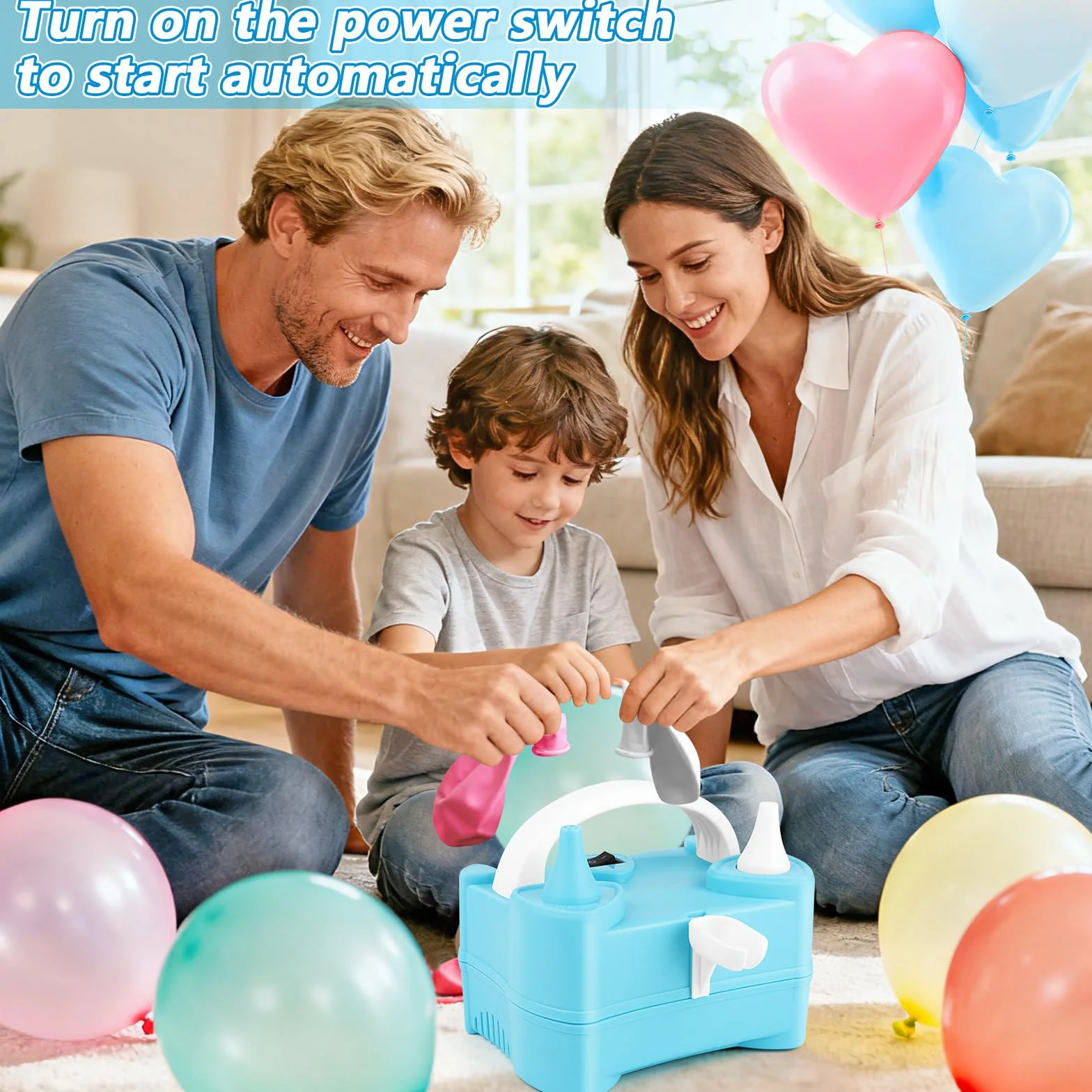 Inflador Globos Eléctrico 220V Doble Boquilla Portátil Bomba de Aire para Fiestas