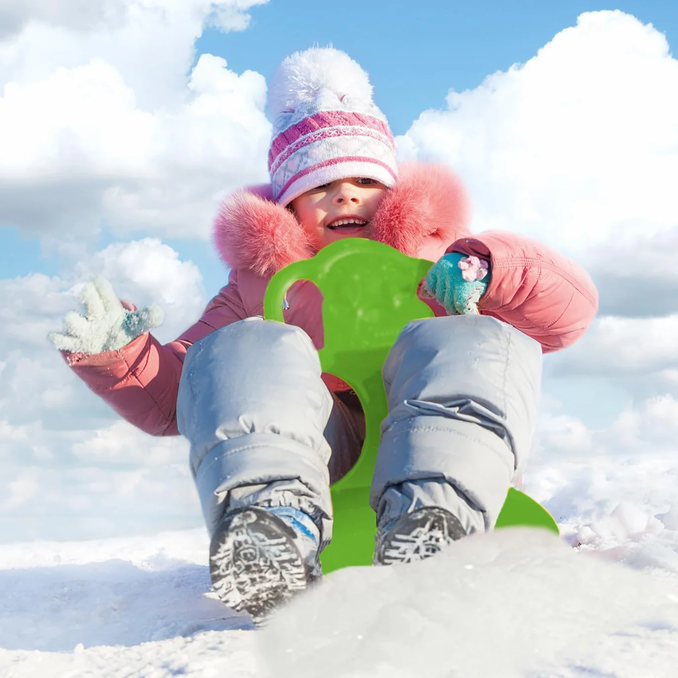 Jamara 460375 - Snow Play Trineo Oso Verde – Empuñaduras en Forma de Oso de fácil Agarre, Peso Ligero