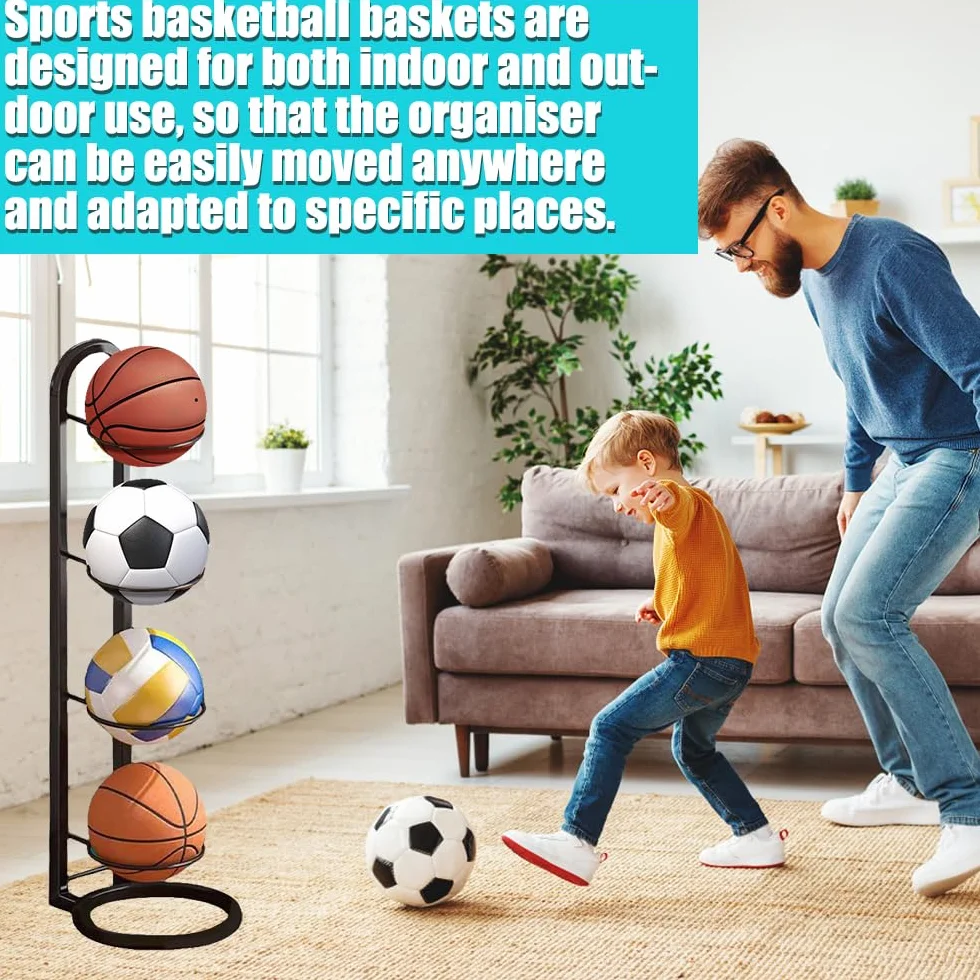 Soporte Vertical para Pelotas de Fútbol Baloncesto, Estante de Almacenamiento de 4 Niveles