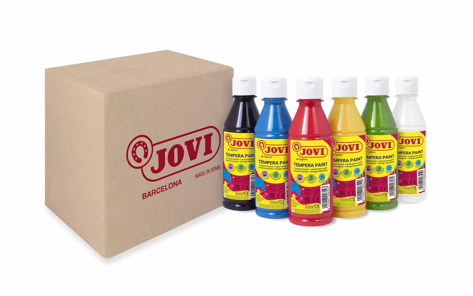 Jovi - Témpera líquida 6 botes de 250ml, colores primarios, formato escolar | fácil de lavar, ideal para uso escolar