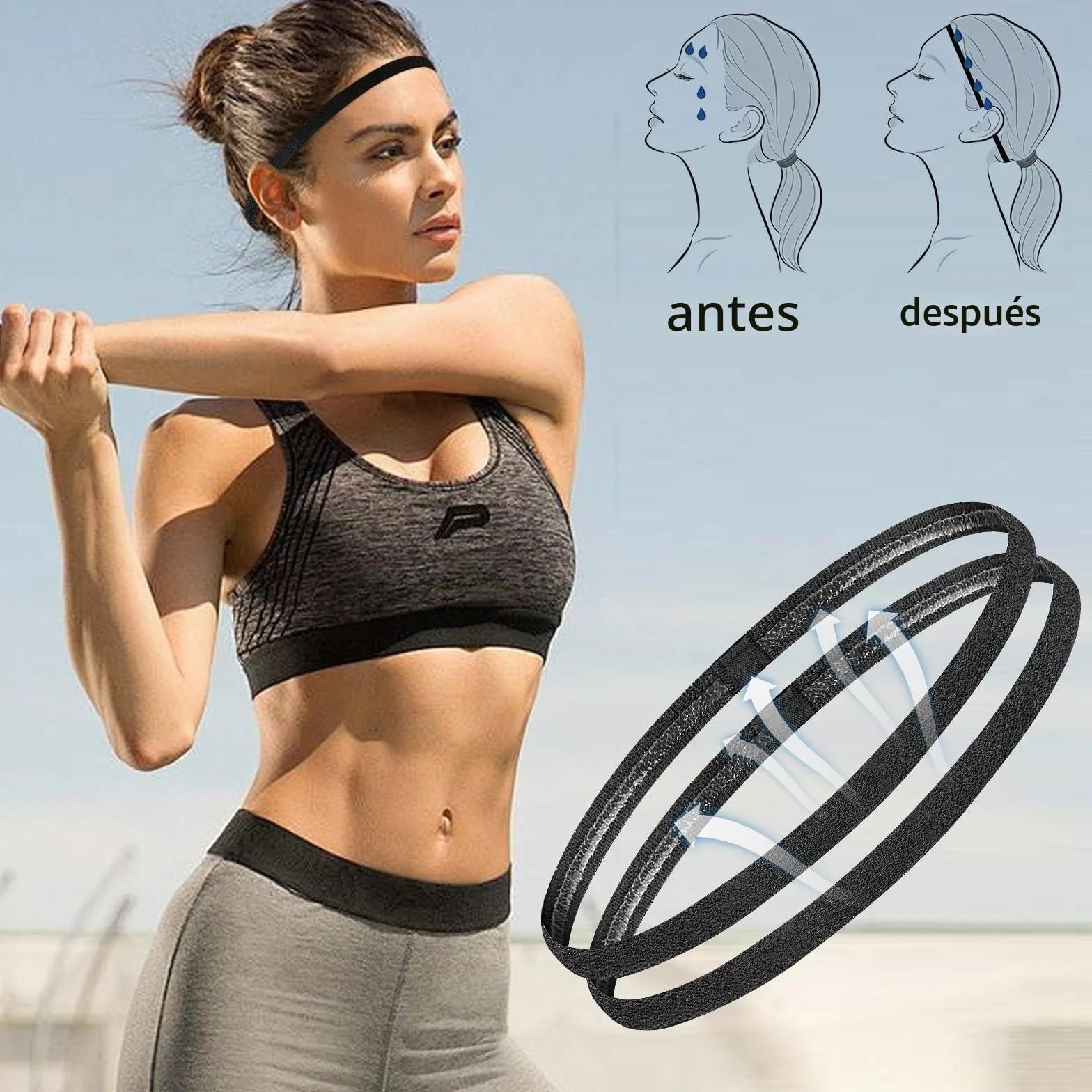 Blooms Cinta Pelo Deporte 6 Piezas Diadema Elastica Antideslizante Deportivas para Yoga Jogging Correr