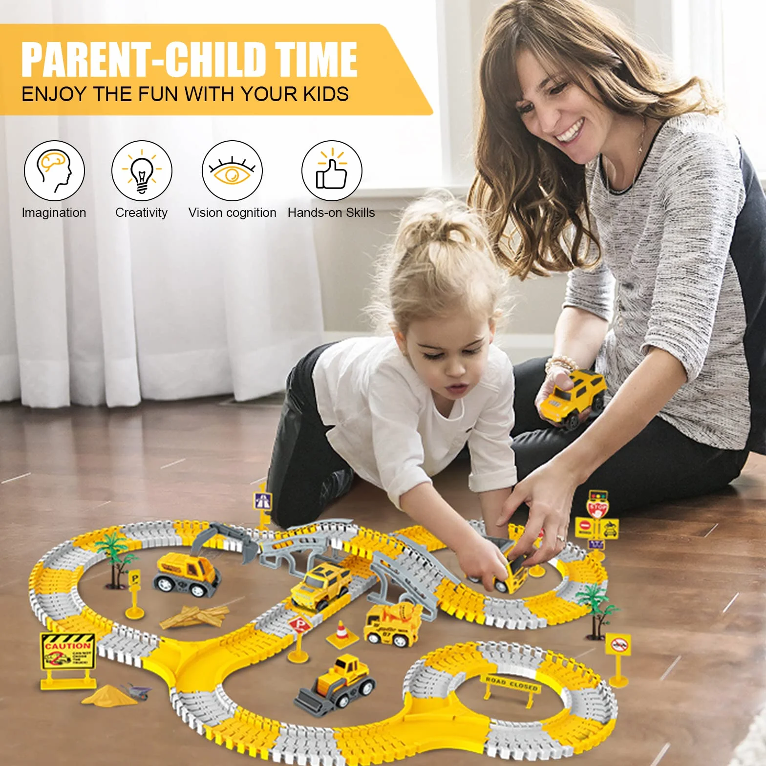kizplays 260 Piezas Car Racing Track 6 Excavator Toy Autopista de 3 4 5 6 Años Flexible Track Crane Games Electric Car para Niños Regalo