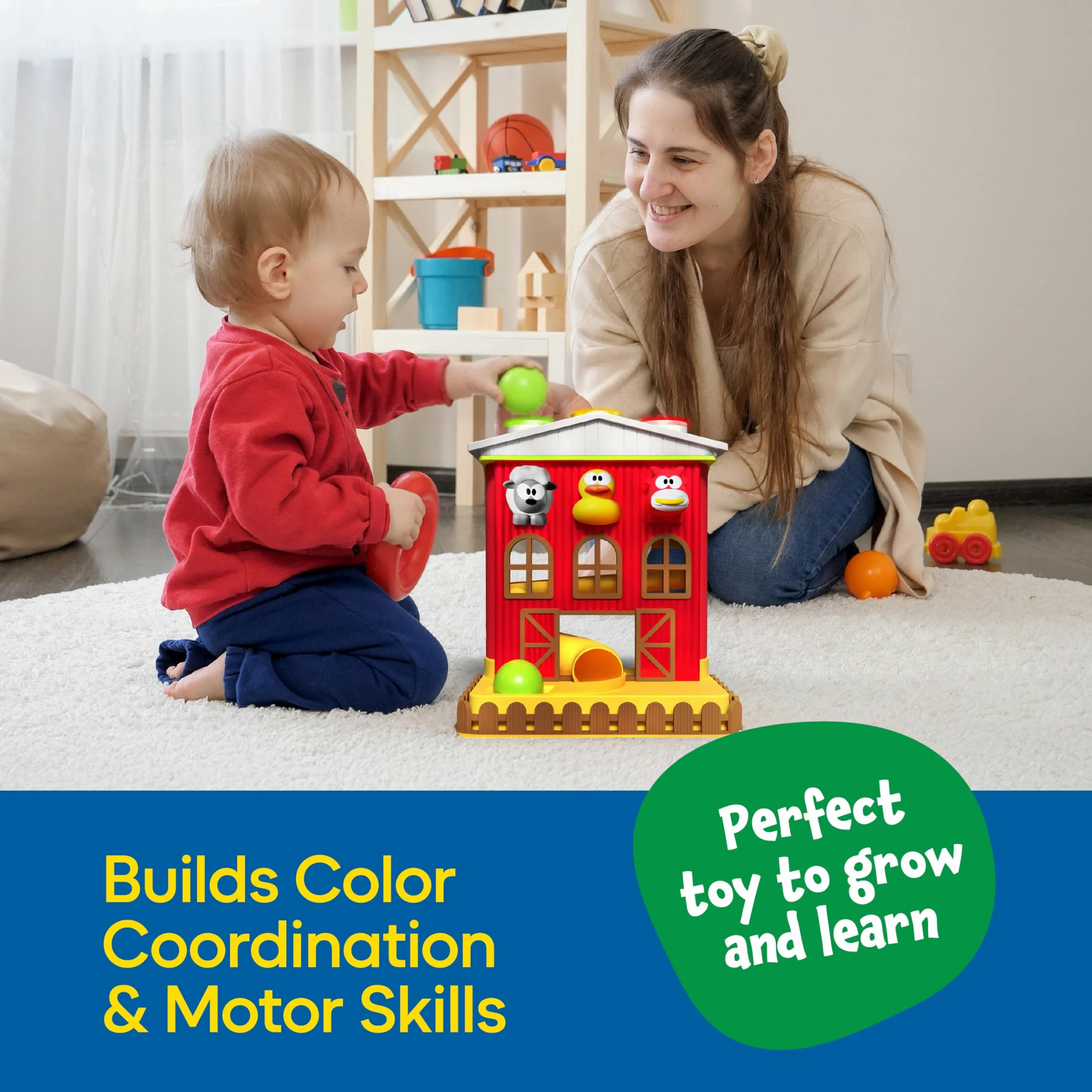 Farm 'n Play Pound A Ball Barn House, juguete de aprendizaje divertido interactivo para bebés y niños pequeños de 6 meses, juguetes Montessori para niños y niñas de 1 a 2 años