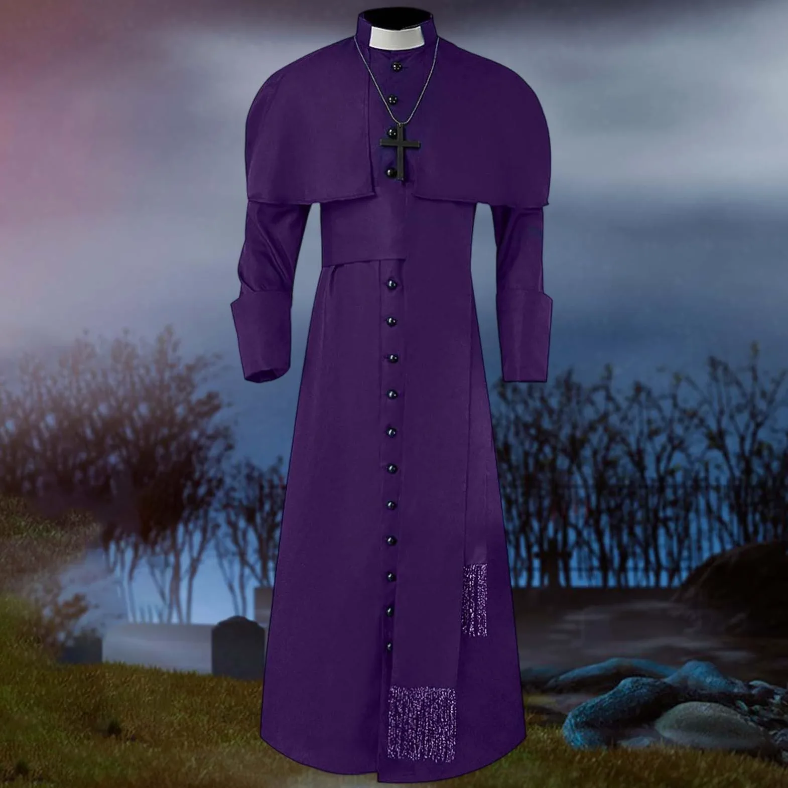 Generisch Bata medieval de sacerdocio para disfraz de Halloween con colgante, padre de la iglesia (completo)