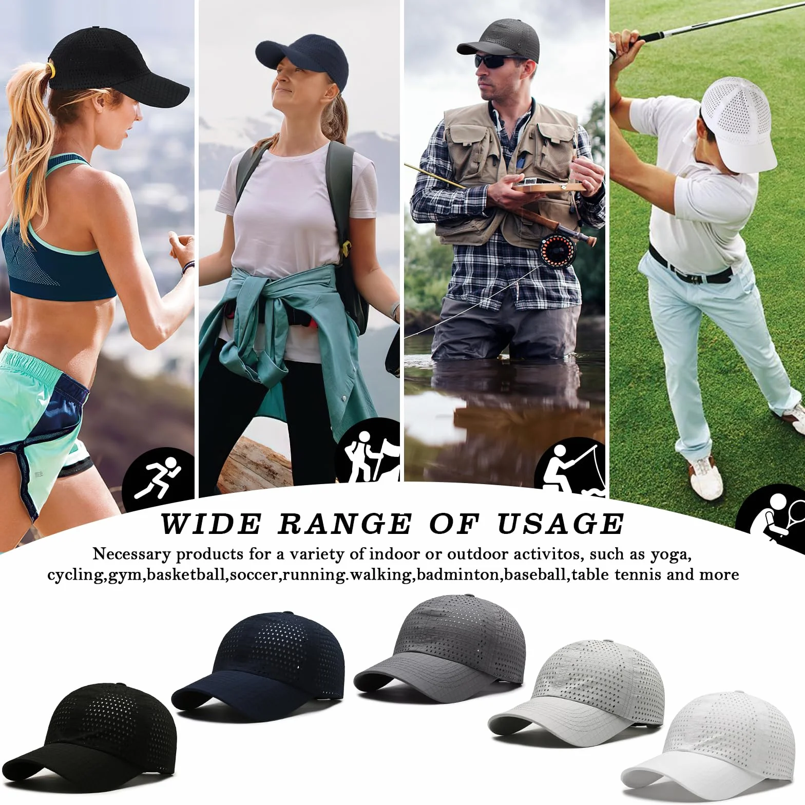 Gorra de Béisbol Transpirable para Hombre, Gorra Running Secado Rápido Malla, Protección Solar Plegable Ajustable