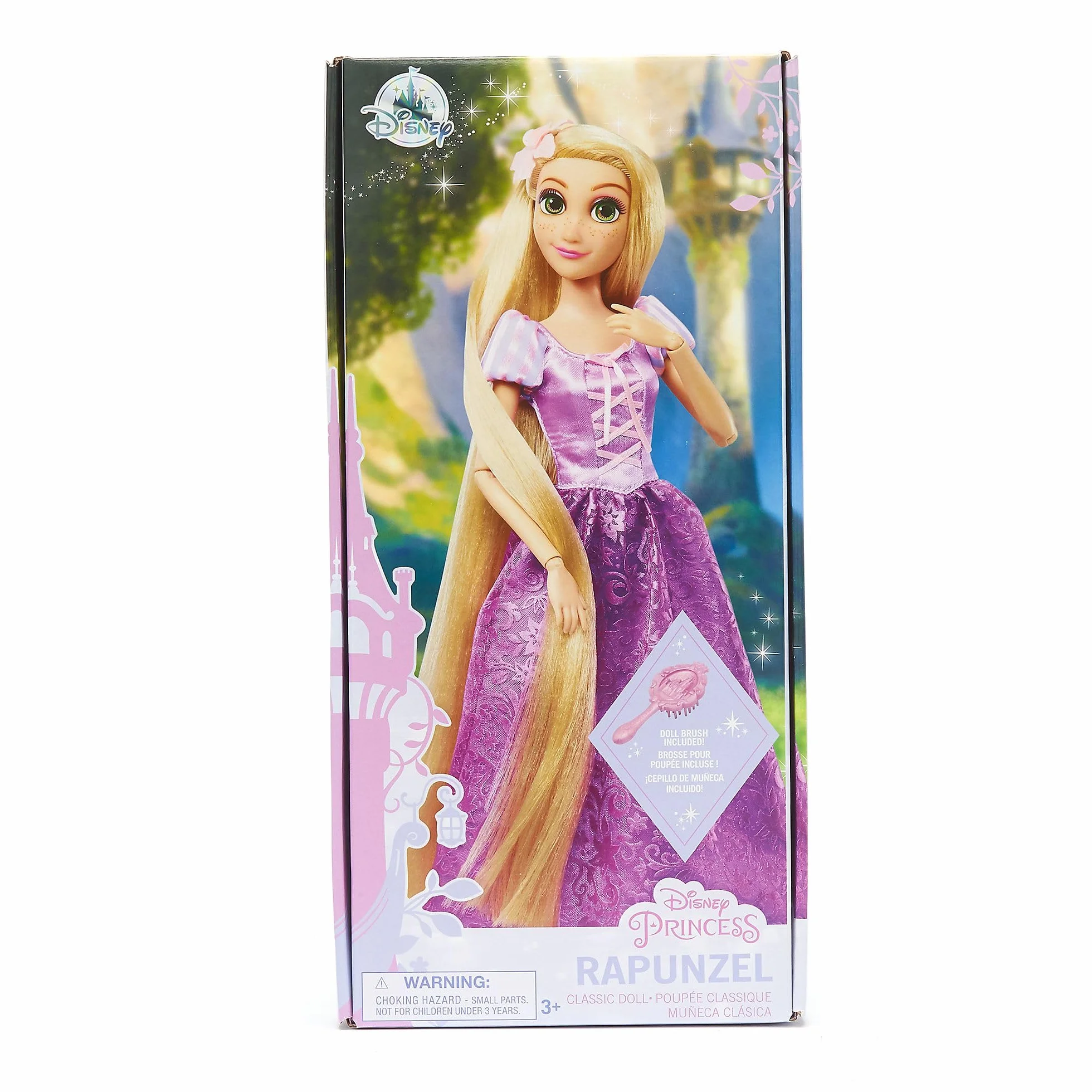 Disney Store Official, Enredados, Rapunzel, muñeca clásica, 29 cm, muñeca de Princesa Disney Totalmente posable con un Precioso Vestido Morado, Incluye Cepillo de Juguete, para Mayores de 3 años