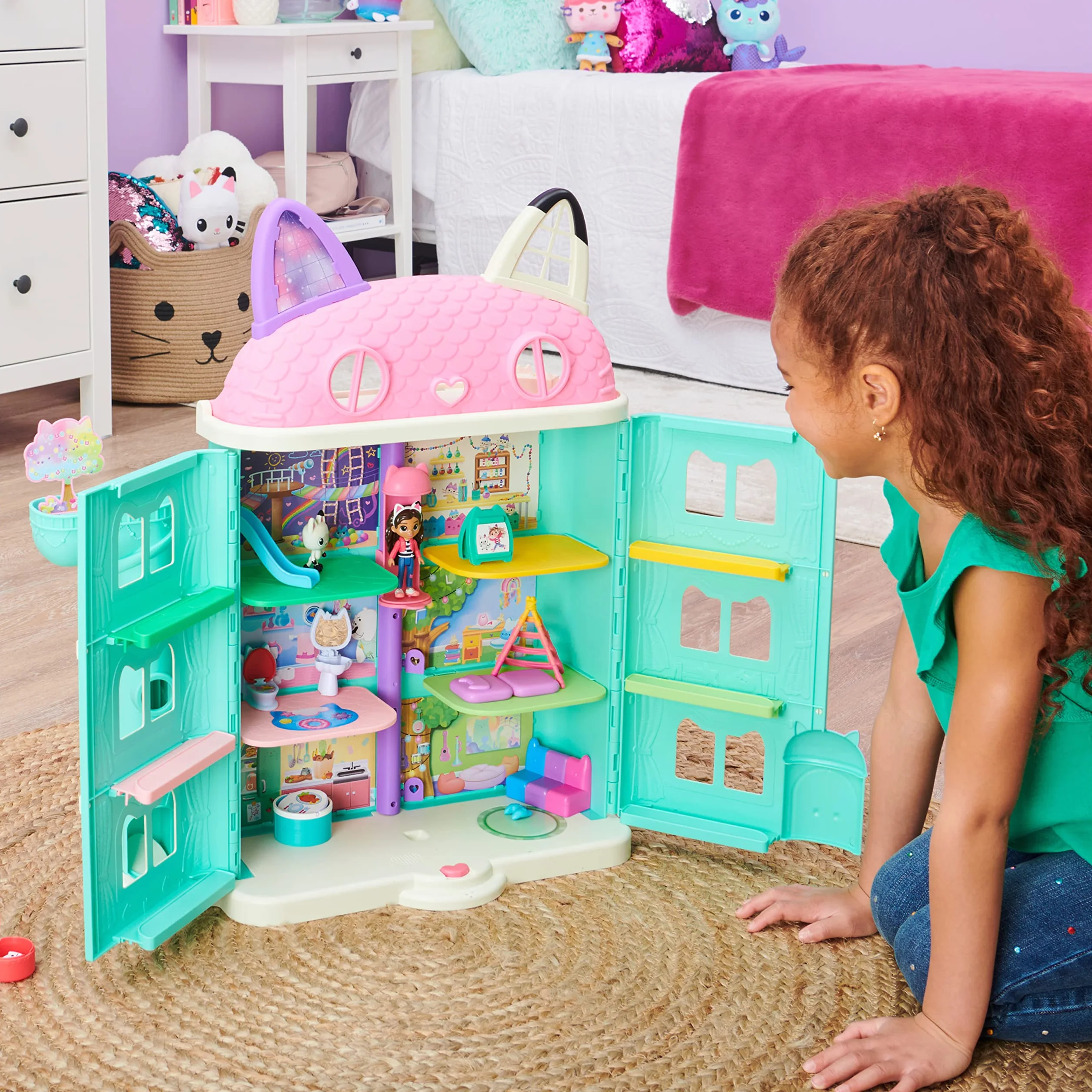 LA CASA DE MUÑECAS DE GABBY - La Casa de Muñecas de Gabby's Dollhouse con 2 Figuras, 8 Muebles, 3 Accesorios, 2 Cajas Sorpresa y Sonidos - 6060414 - Juguetes Niñas 3 años + - Regalo Niña 3 años +