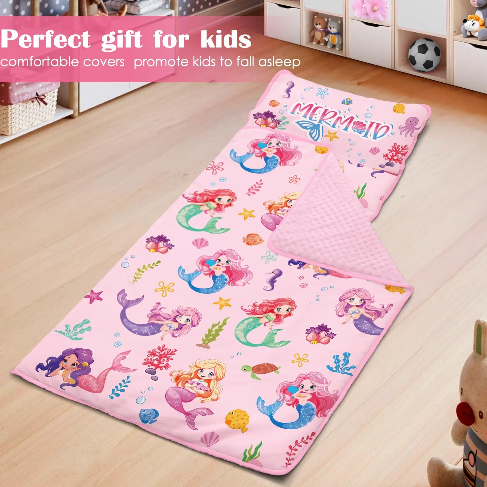 decalsweet Saco de Dormir para Niños con Almohada y Manta Extra Gruesa Grande 2 en 1, Alfombrilla de Siesta para Niñas y Niños, Bolsa de Dormir Bebés para Preescolar Viajes Camping