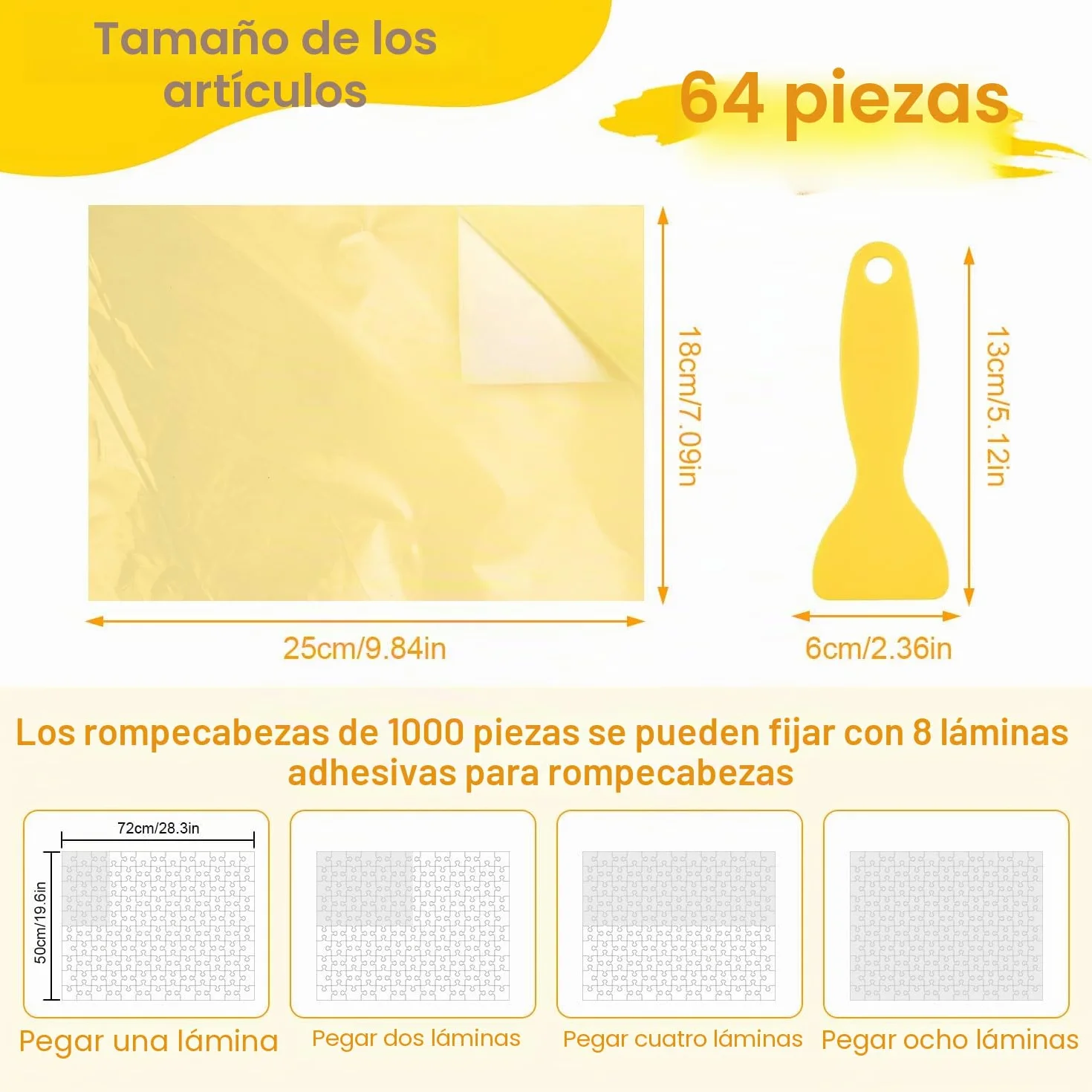 64 Hojas Pegamento para Puzzle Cola para Puzzle Papel Adhesivo Doble Cara Lámina Autoadhesiva Rompecabezas Apto para 8×1000 Piezas de Puzzles Fotos y Postales(25 × 18 cm)