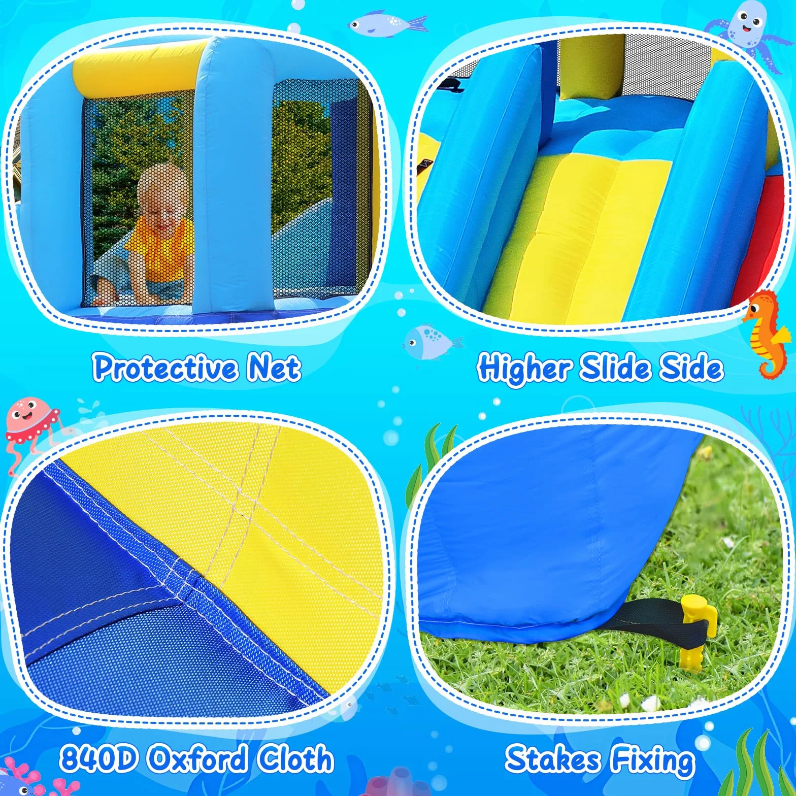 GYMMAL Castillo Hinchable para Niños, Parque Infantil Exterior, con Pared de Escalada y Tobogán Doble - Hinchable para Niños 3-12 Años (4x3,6x2,6m)