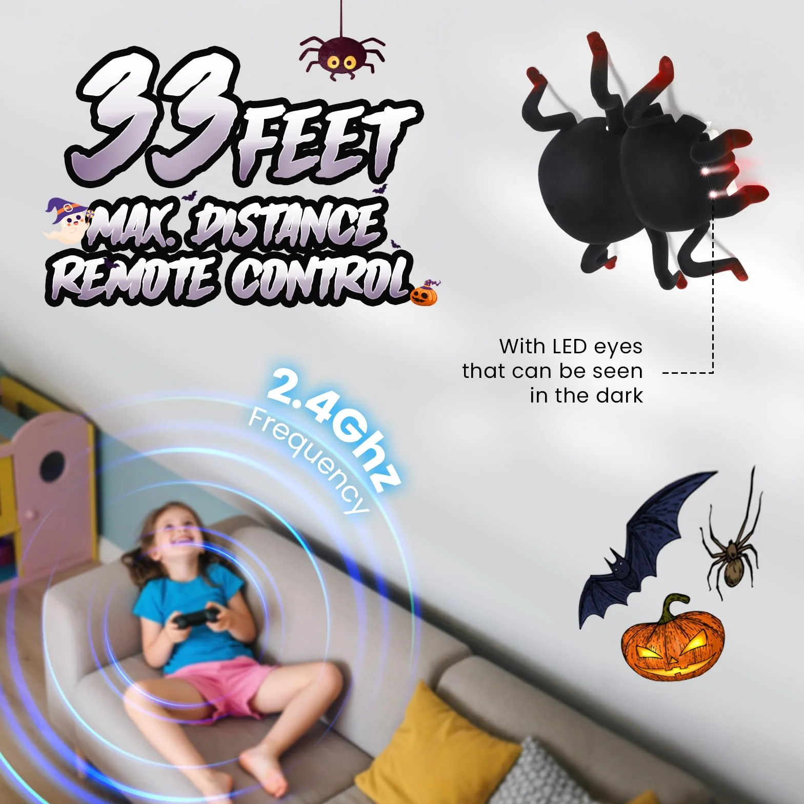Araña RC a Control Remoto - Trepa Paredes y Techos, Recargable con Ojos LED - Juguete Robot Araña para Niños de 3 Años en Adelante Escalofriante para Niños y Niñas