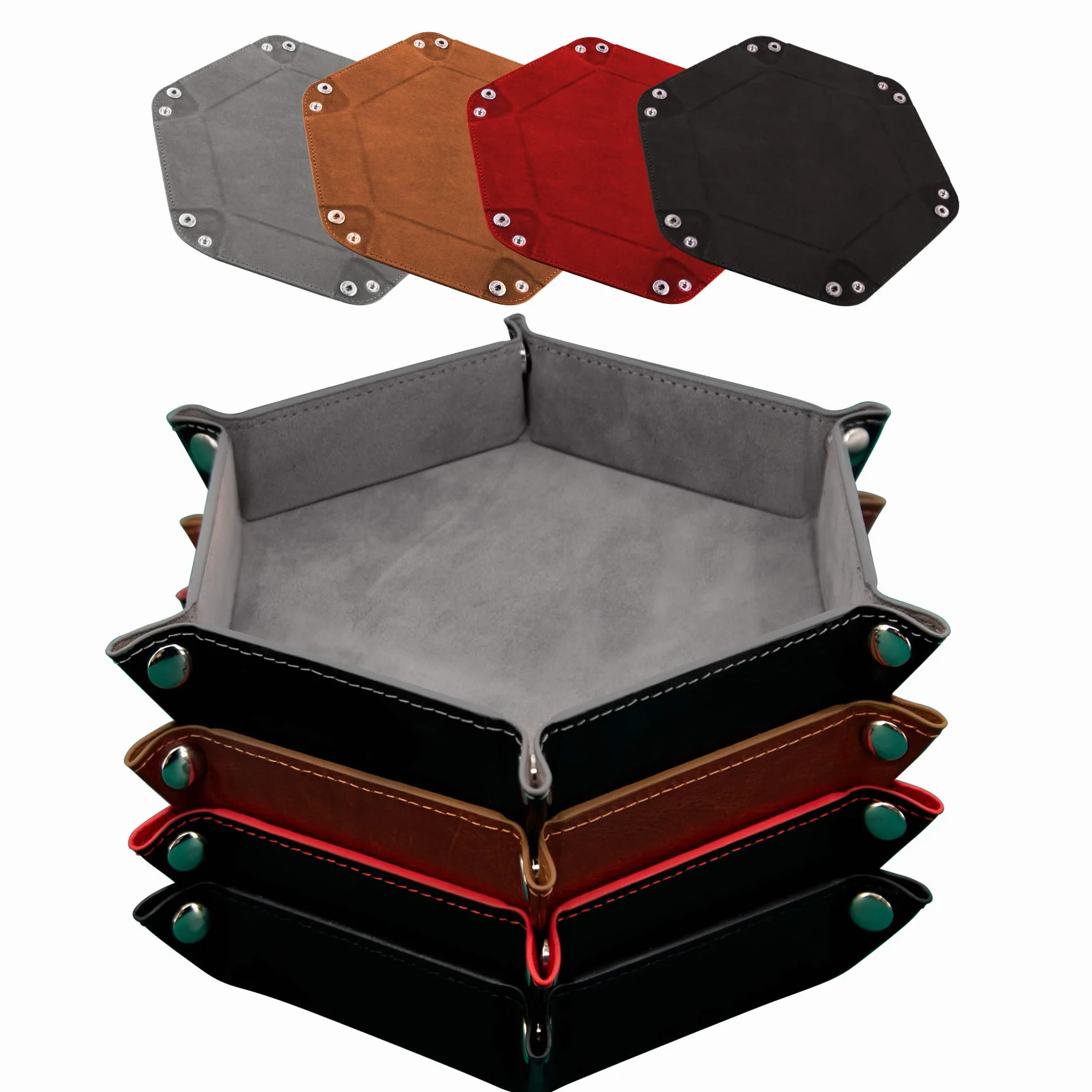 SIQUK 4 Piezas Bandeja Dados Cuero PU y Terciopelo Tablero Dados Plegable para DND RPG Juegos de Mesa (Gris, Camello, Rojo, Negro)