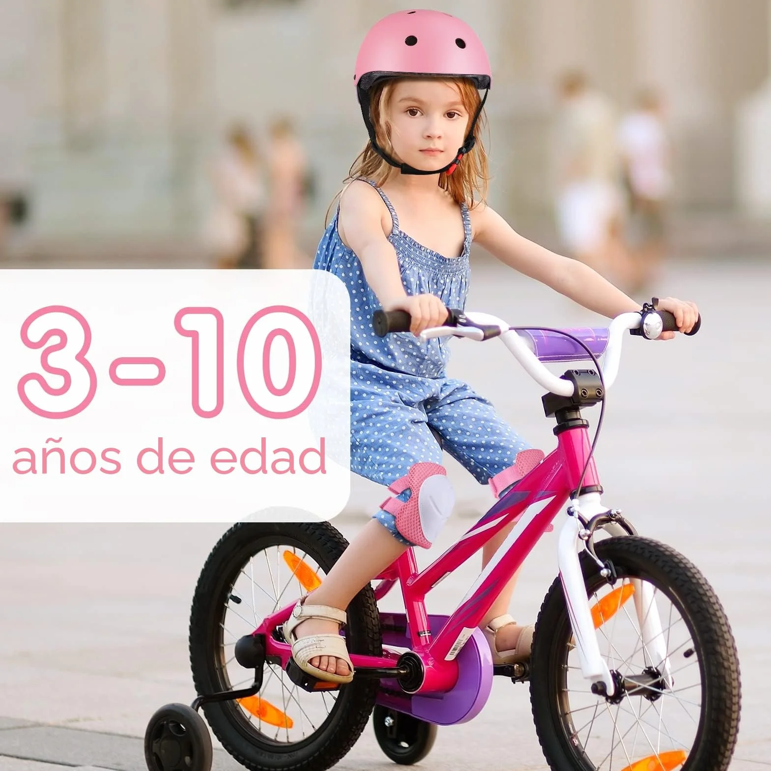WayEee Equipo de Protección Infantil 7PCS Casco Rodilleras Coderas Muñequeras Ciclismo Patinaje Rosa