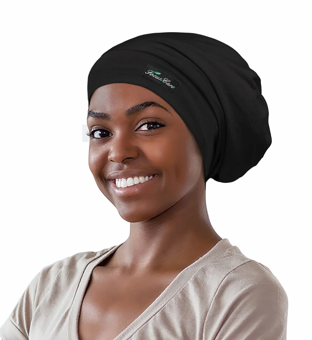 FocusCare ADJUST-1 Gorro de dormir ajustable con forro de satén para rastas y pelo rizado, Talla L, Negro