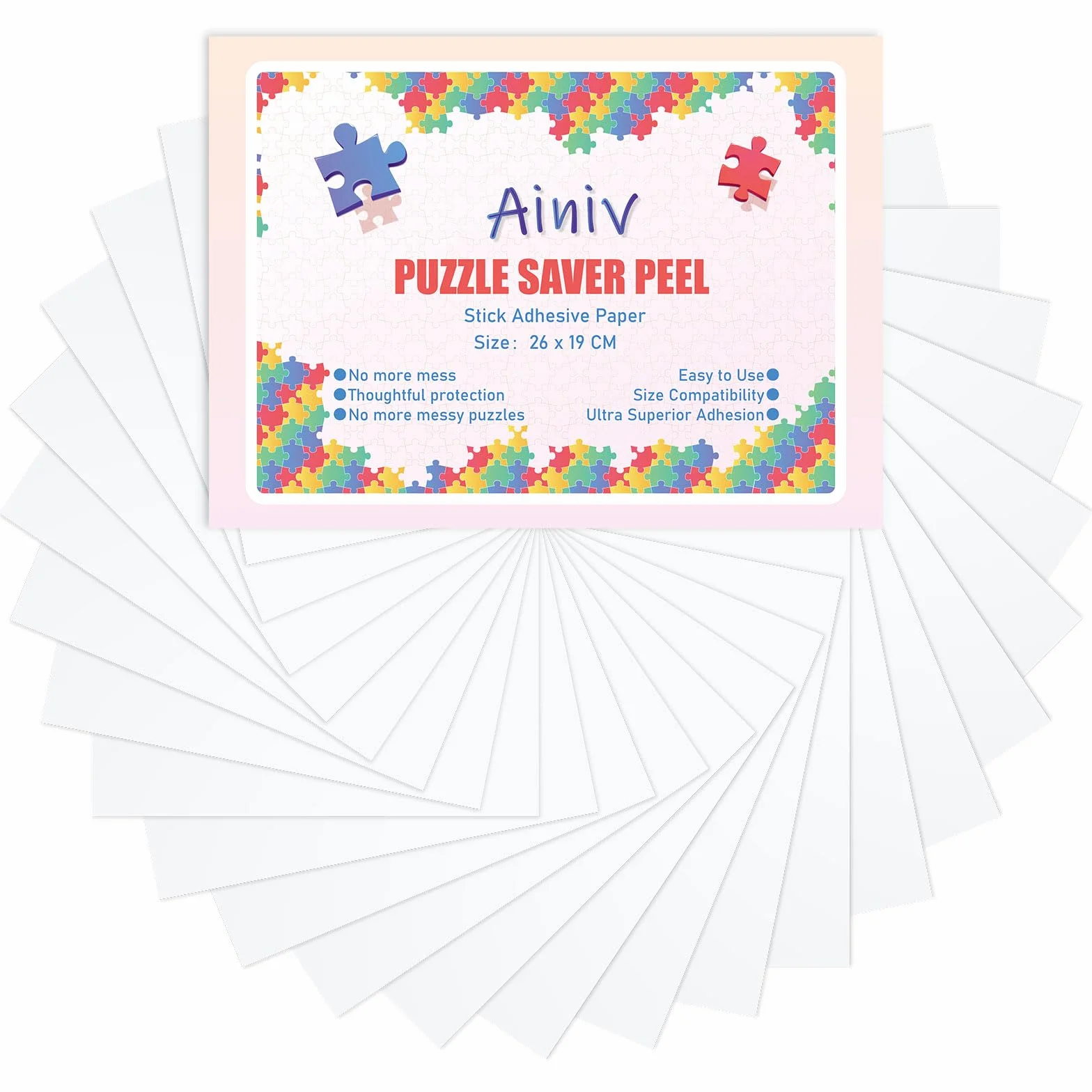 Ainiv 32PCS Hojas de Pegamento para Puzzles, Despegable Cola Transparente Papel Adhesivo, Lámina Adhesivas para Rompecabezas para Preservar 4000PCS, Lámina Accesorios Puzzle para Asegurar y Proteger