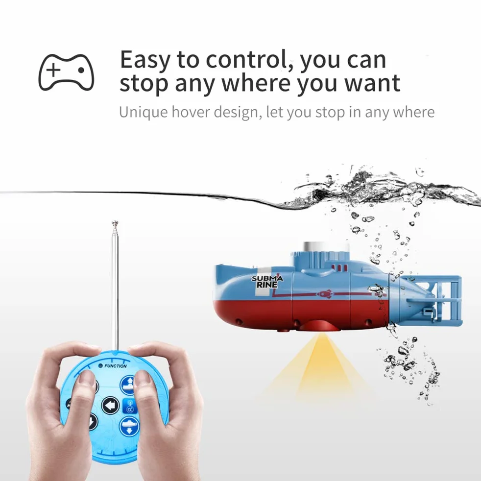 Mini Submarino RC de 6 Canales con Control Remoto, Barco Submarino RC, Modelo de Submarino, Juguete para Regalo Educativo para Niños (Azul)