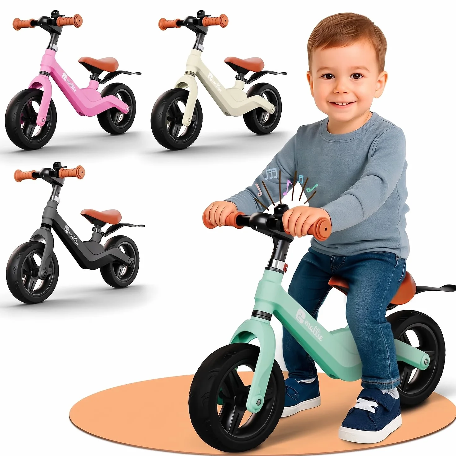 Mallie® Bicicleta Niño 2 Años con Timbre - Bici Bebe, Bicicleta Niño 4 Años, 3 Años, Bicicleta Bebe, Bici Sin Pedales - Manillar y Asiento Ajustable
