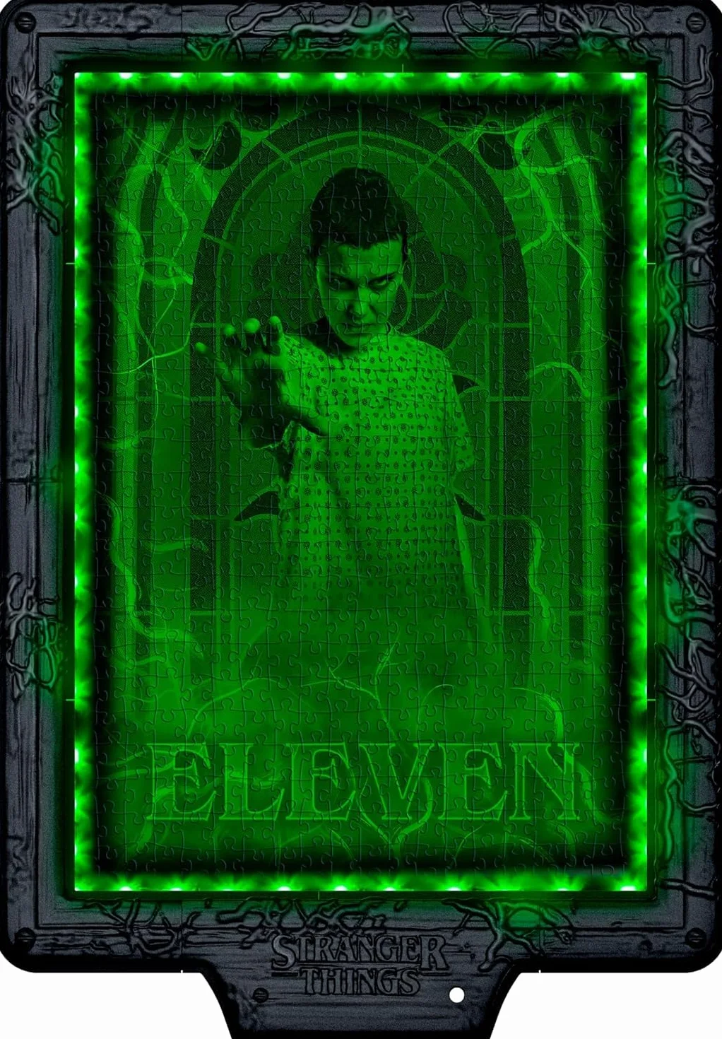 Clementoni - Puzzle Stranger Things - The DEMOGORGON'S Hunt, con luz LED: Rompecabezas de 520 Piezas, Escena Que Cambia de Color con Eleven contra Demogorgon