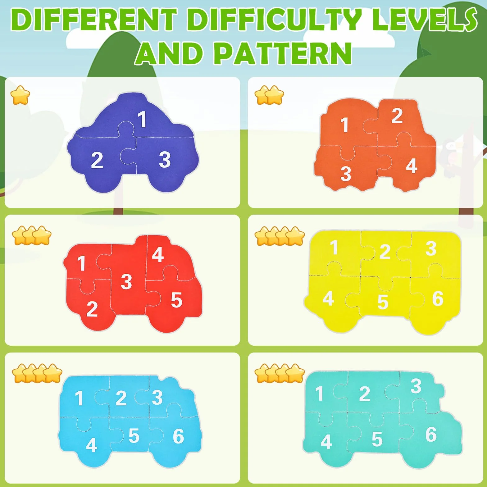 BBLIKE Puzzle 3 Años Juguetes Educativos Montessori, Puzzle Infantil 6 en 1 con Caja de Almacenamiento, Regalo para Niños 1-5 Años Conocer Animales y Automóviles, Juegos Didácticos Preescolar (Bus)