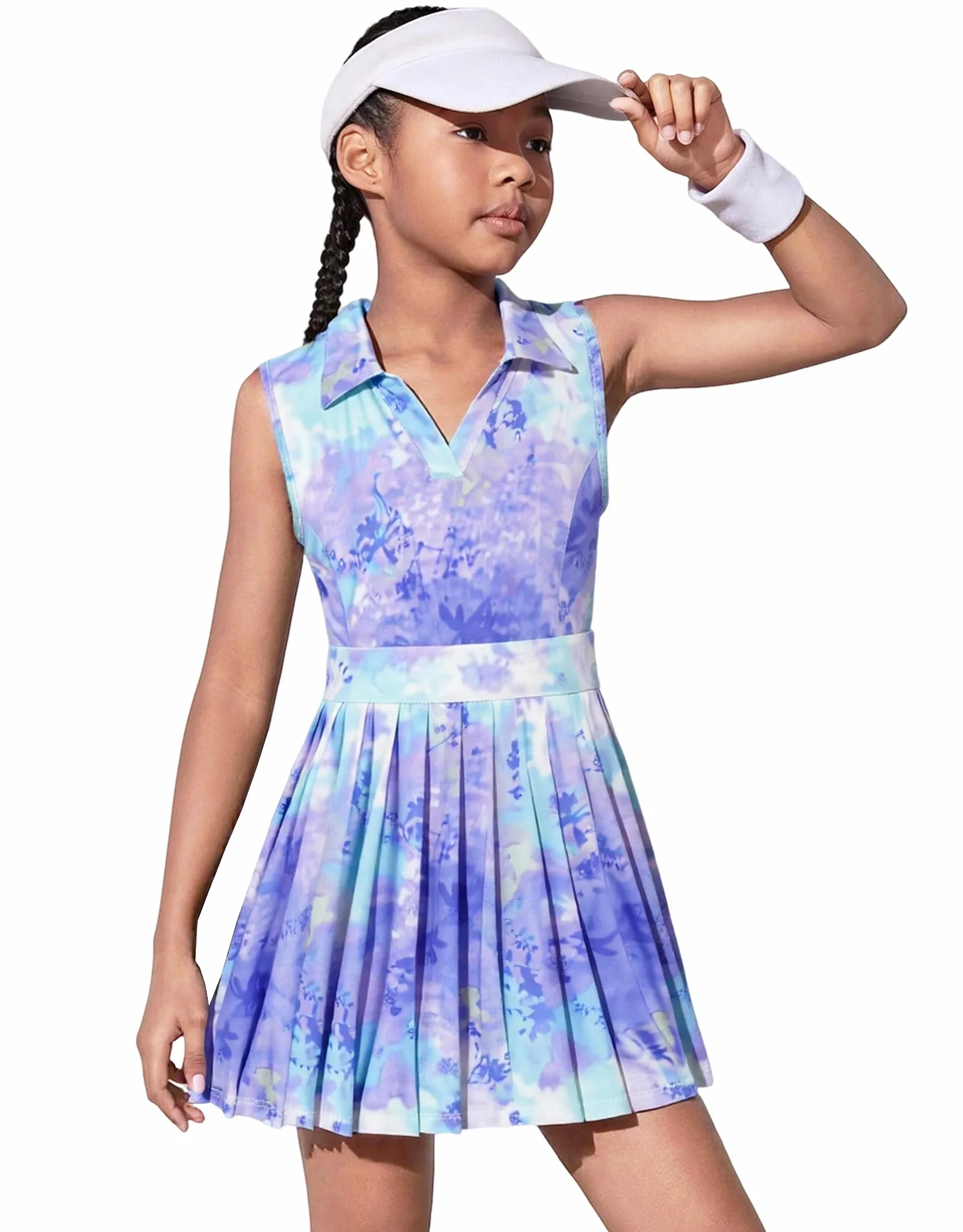 Vestido de tenis para niñas sin mangas cuello en V plisado golf 3-12 años