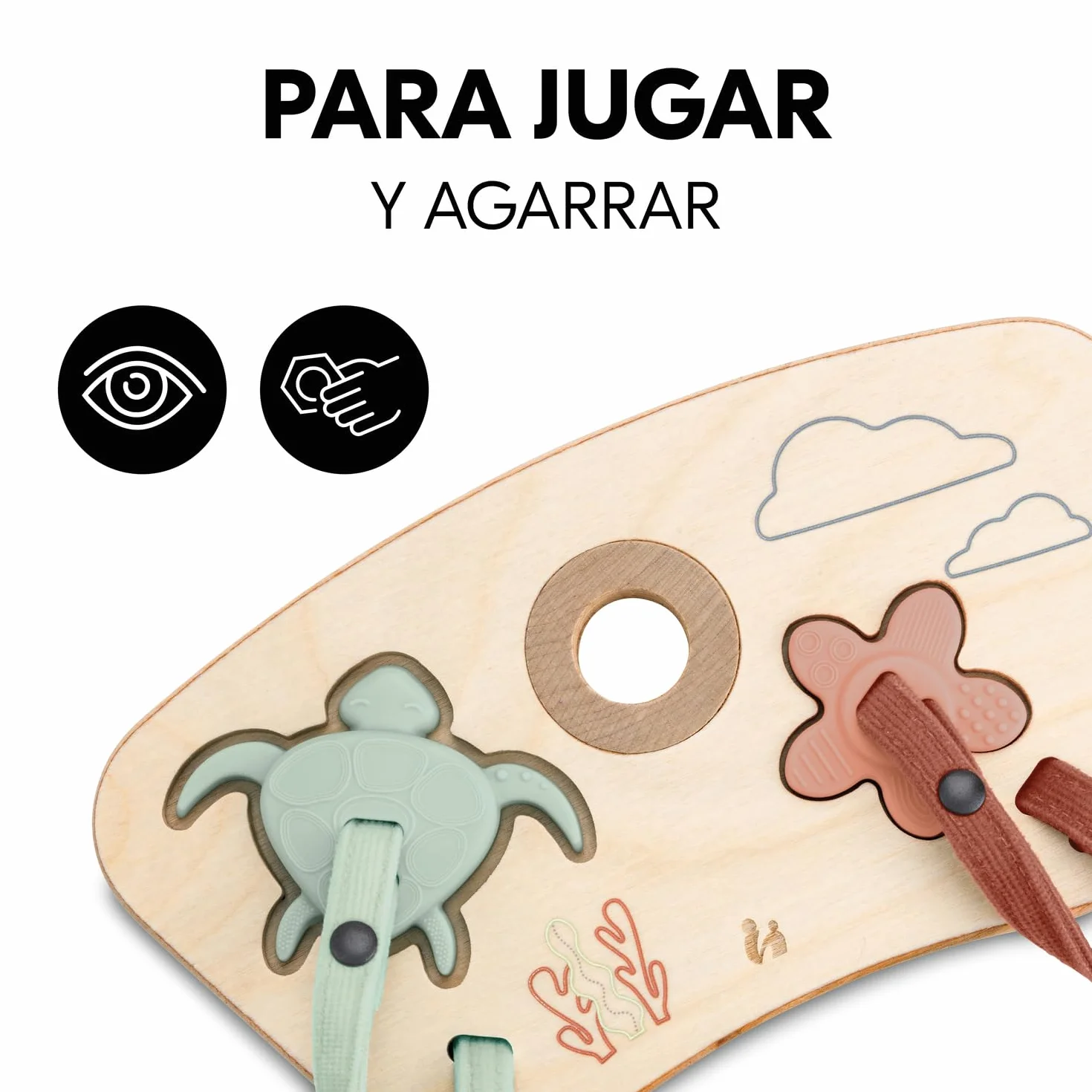 hauck Juego Encajables Bebé para Alpha+, Beta+ y Arketa - Puzzle para Niños de Madera y Silicona Alimentaria - Estimula Coordinación Mano-ojo - Juguetes desde 10 Meses - Turtle & Flower