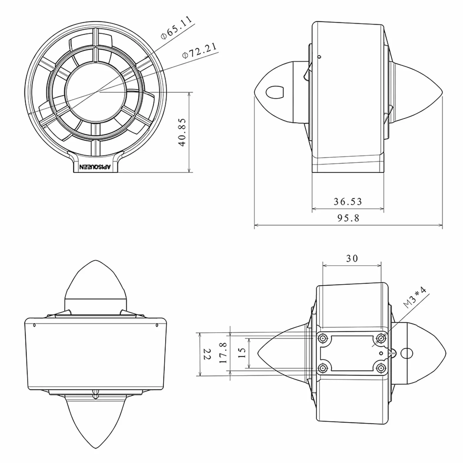 12-16 V Thruster submarino U2 Set, fuerza de accionamiento total 3,40 kg, puede empujar 100 kg, velocidad 1-3 km/h, motor sin escobillas para barcos de pesca y ROVs