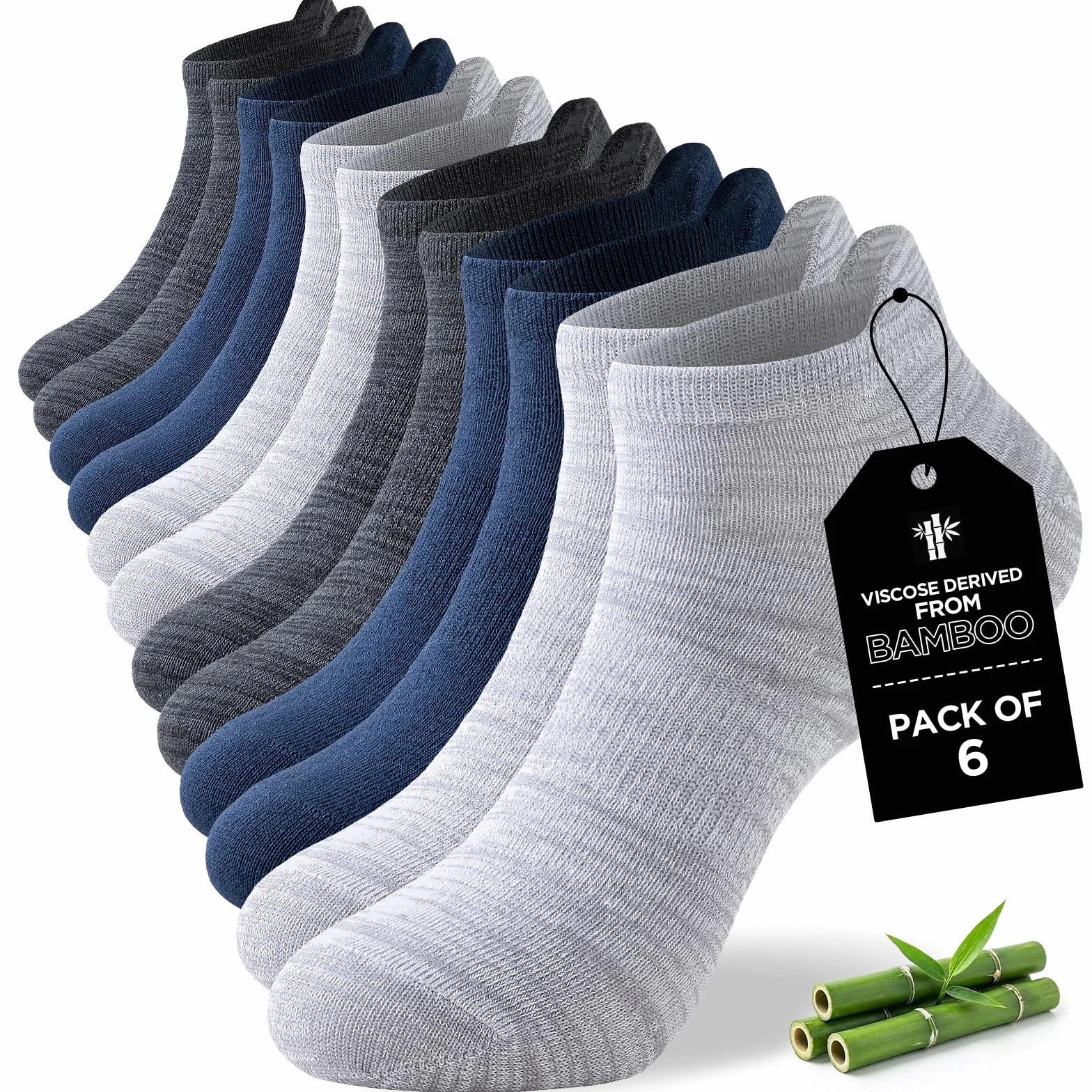 Calcetines Tobilleros de Bambú para Hombre 43-46 y Mujer 37-42, 6 Pares Transpirables Antiampollas