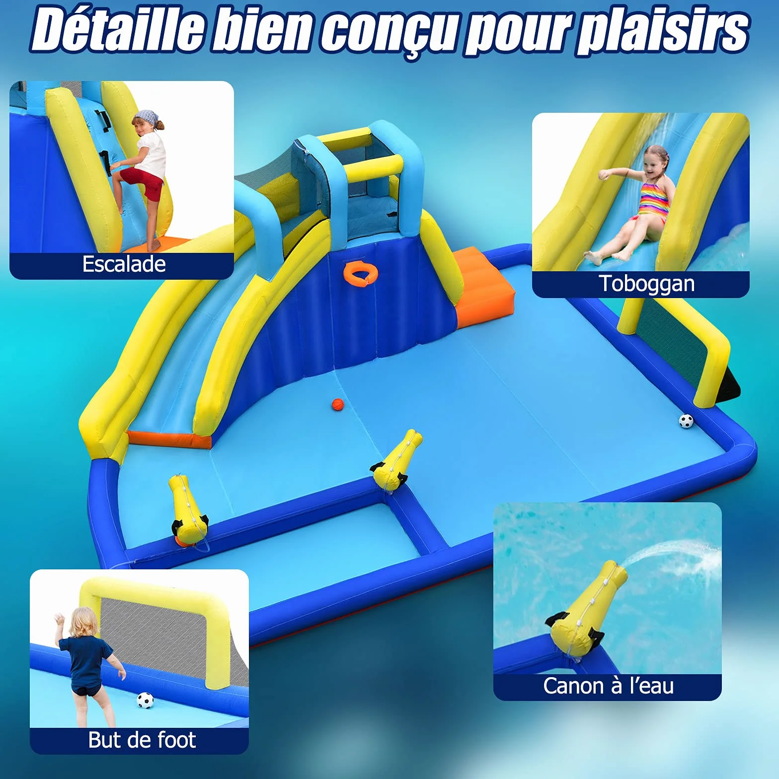 GOPLUS - Castillo hinchable con tobogán y pistola de agua, zona de juegos acuática con entretenimiento múltiple, ideal para niños mayores de 3 años (con soplador de 680 W)