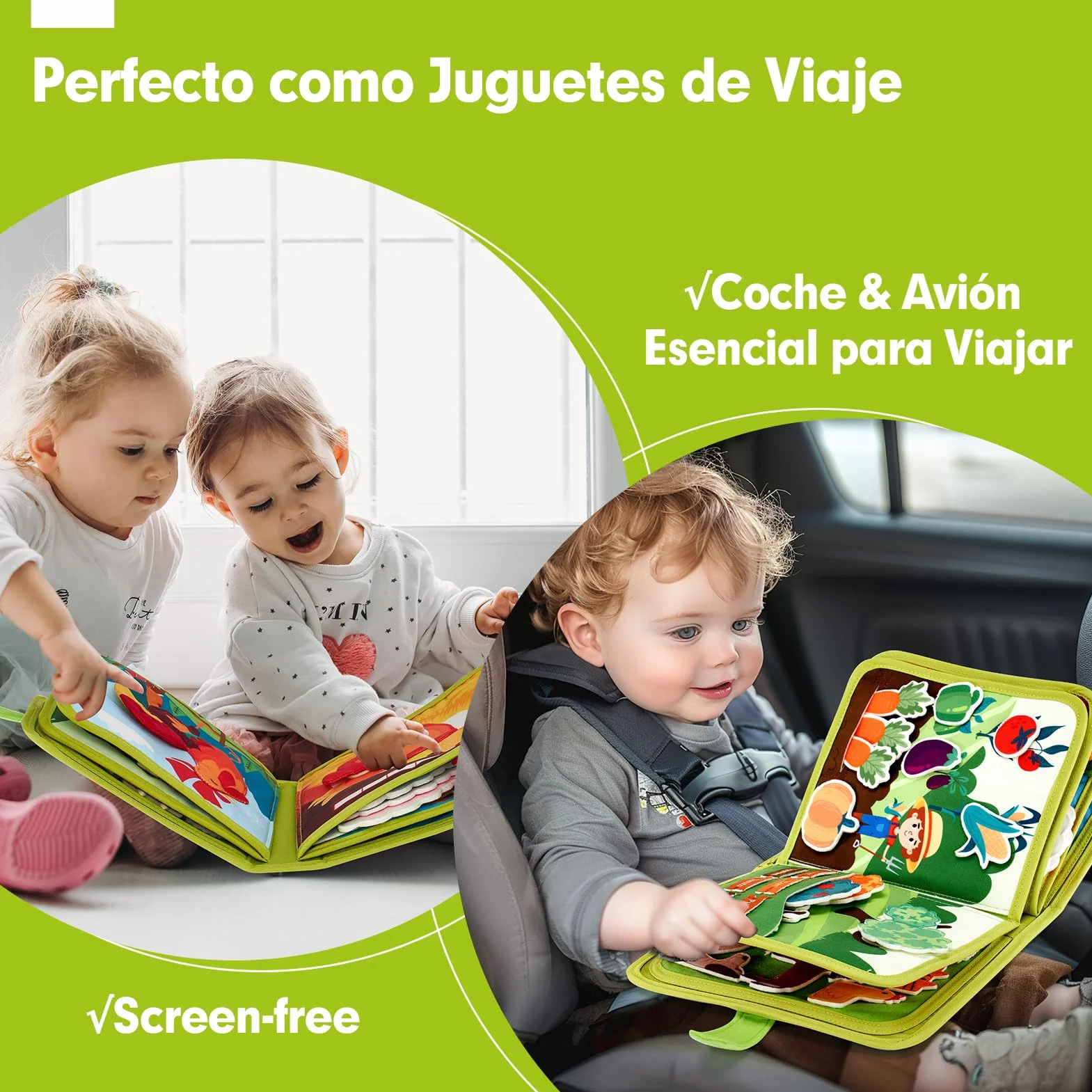 hahaland Libro Montessori 1 año - 20 en 1 Busy Board de Actividad, Libro Interactivo Juguetes Montessori para Niños 1 2 3 años - 10 Páginas Animales Granja