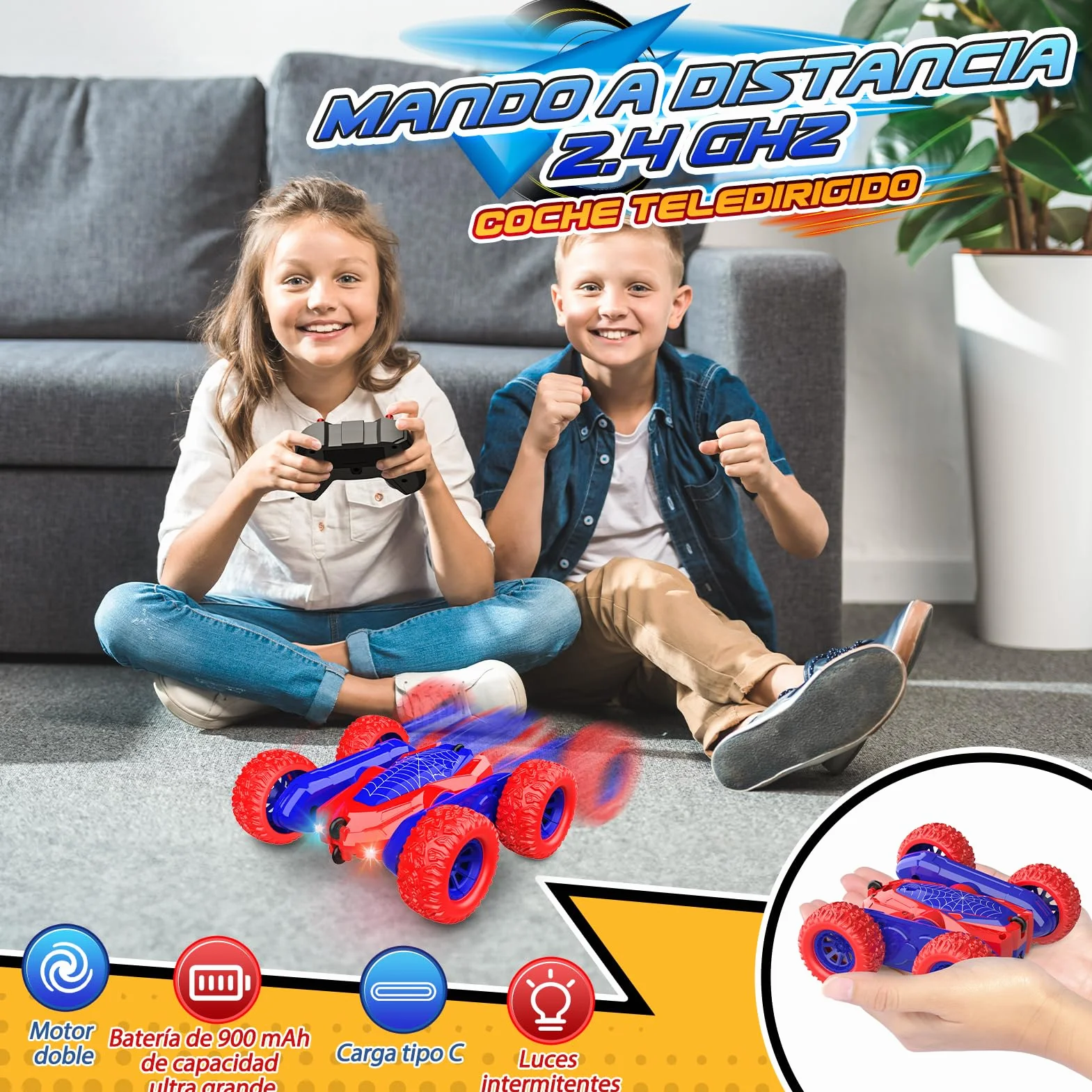 Dreamlandia Coche Teledirigido Acrobático 360° 2.4Ghz 4WD RC Car Juguetes Niños 3-8 Años