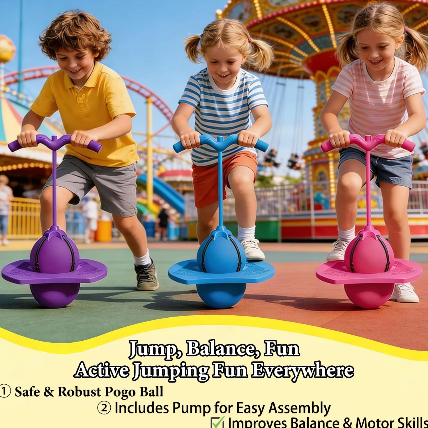 Balón de Salto Equilibrado para Niños, Pelota Pogo con Mango, Antideslizante, Juguete Deportivo para Casa, Jardín, Juego y Ejercicio Físico (Rosa)