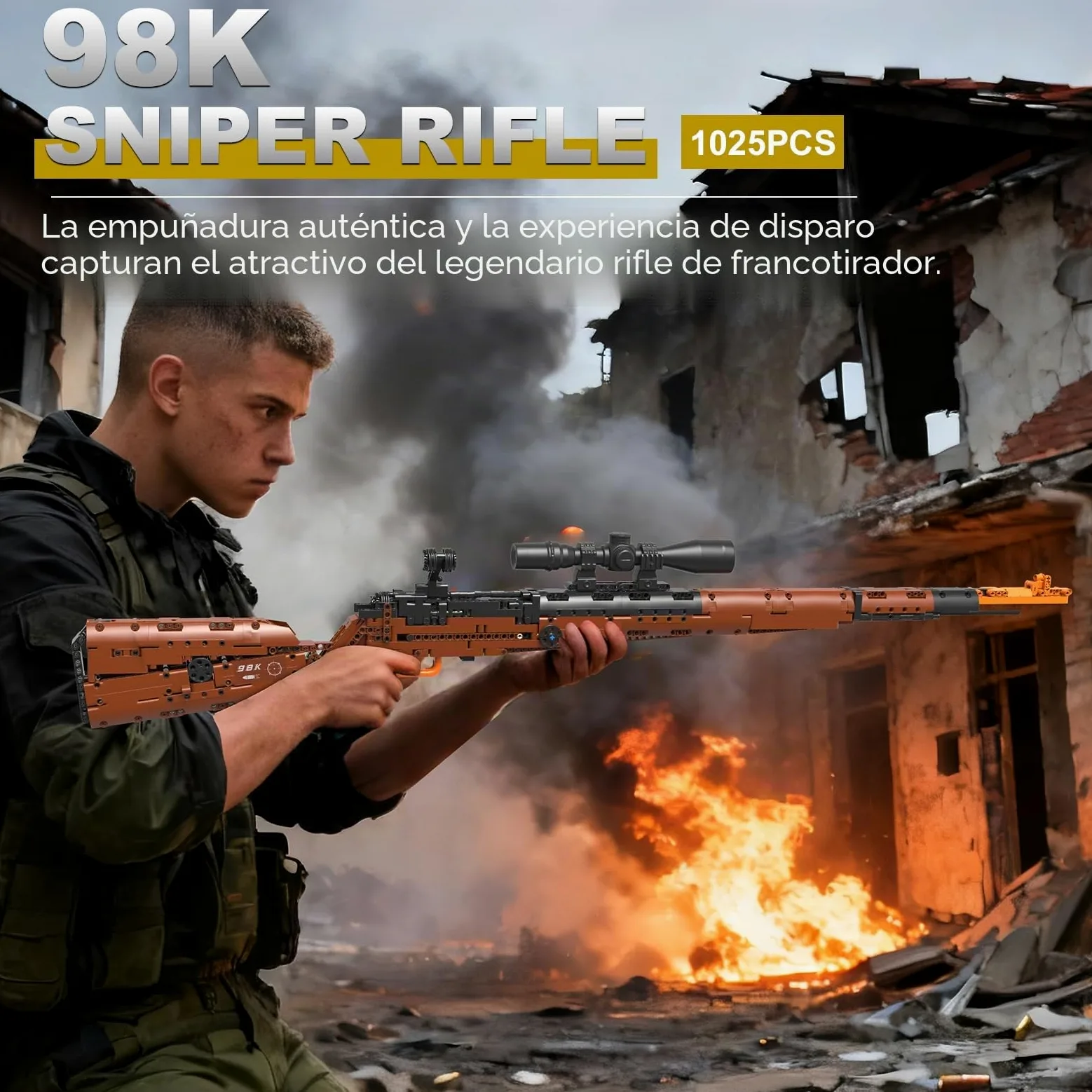 Sosuy Kar98k Fusil Bloques de Construcción, Pistola Armas Modelo Realista Disparable DIY 1025 Piezas para Adultos y Adolescentes 8+, Colección Militar para Aficionados, Regalo para Hombres y Niños