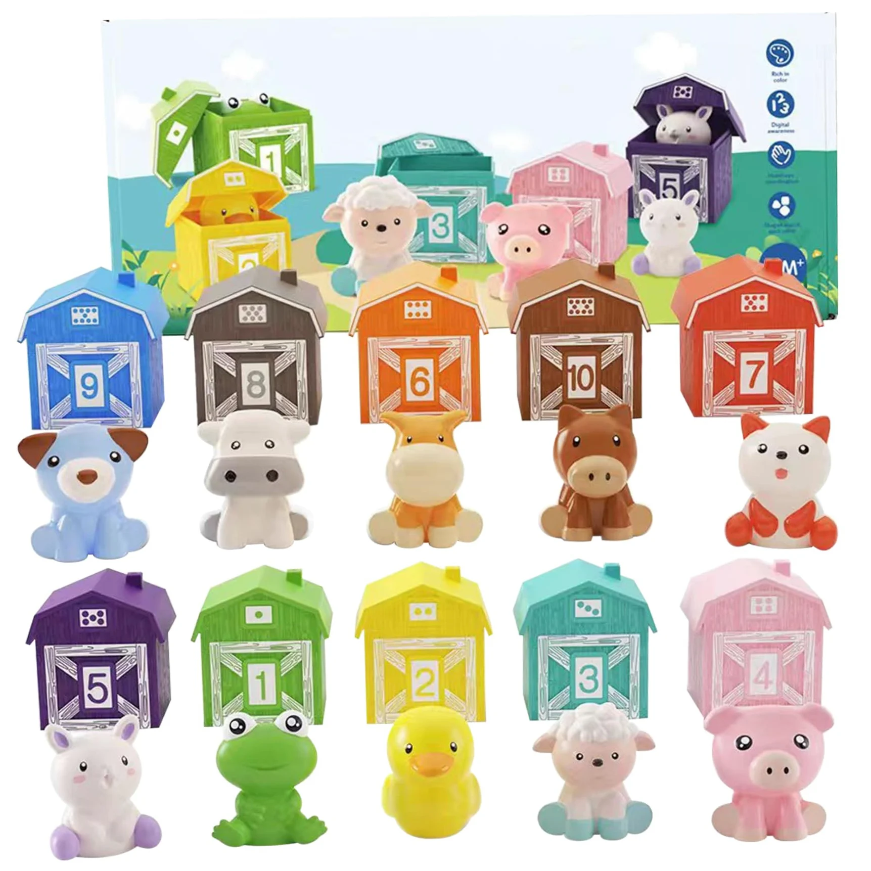 Juguetes de Animales de Granja para bebés, 20 Unidades/Juego, Dibujos Animados numerados, Vibrantes, Juguetes de Aprendizaje para niños pequeños, Lindo Desarrollo, cumpleaños de Granja para Padre.