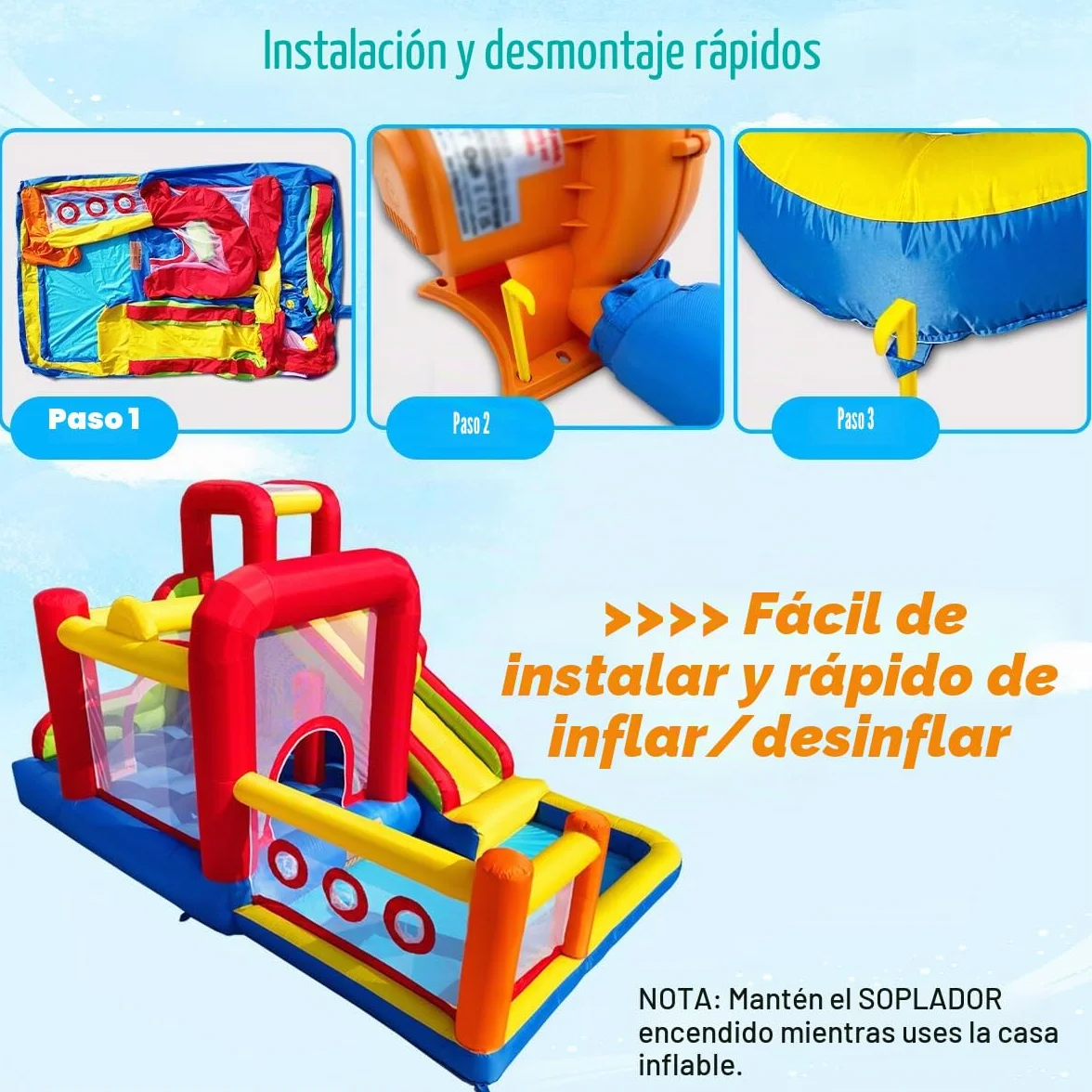 Baralir Castillo Hinchable para tobogán – diversión Segura con soplador, tobogán y Pared de Escalada, Interior y Exterior