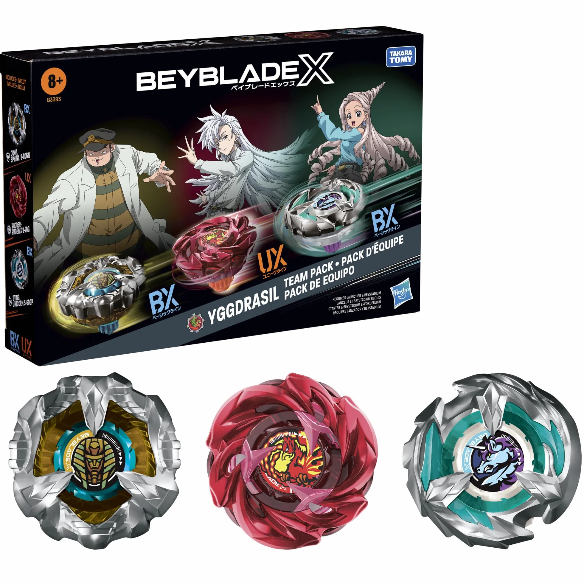 Beyblade X, Pack de Equipo Yggdrasil, Incluye 3 Tops Takara Tomy, Tops de Batalla, A Partir de 8 años