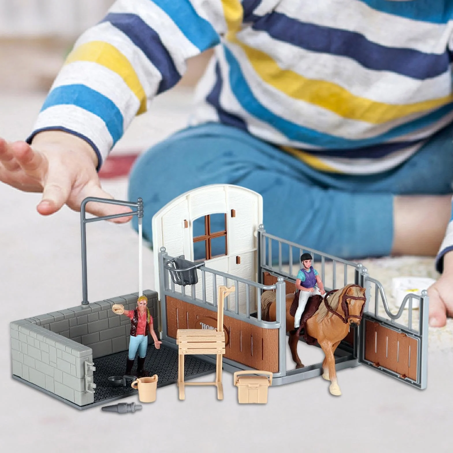 Genérico Juego Estable de Caballos, Modelo Estable de Caballos | Juguetes de Granero Animal de Granja para niñas para niños, Juguetes de Juego de simulacro de simulación para la Pascua, Día del Niño,