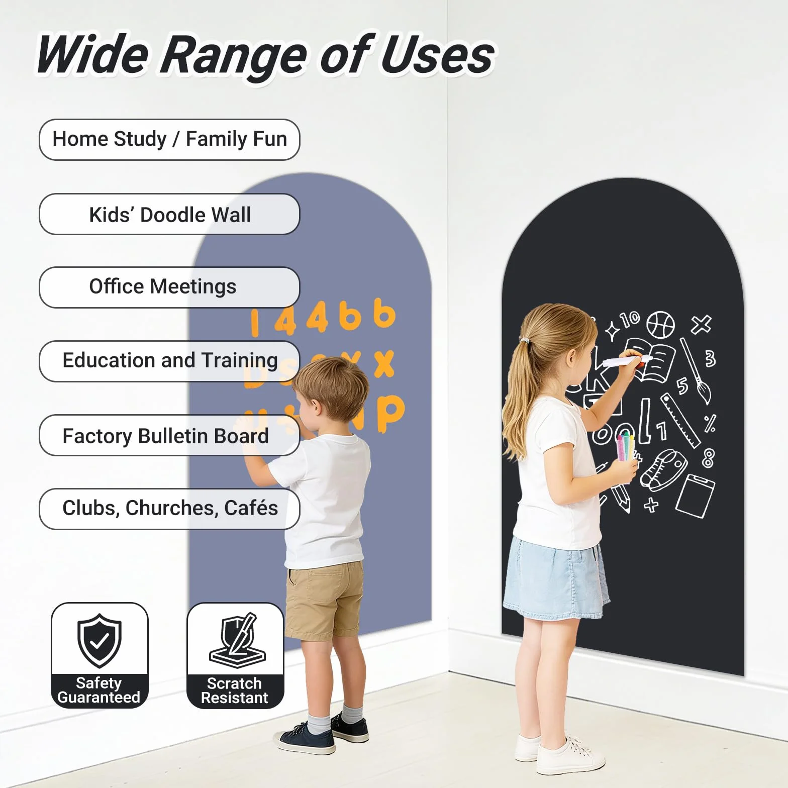 Pizarra Magnética Adhesiva de Pared Diseño Arco 80 x 40 cm – Pizarra Negra Borrable en Seco con Superficie Magnética, Incluye Tizas, Imanes y Paño – Hogar, Escuela y Oficina (Negro)