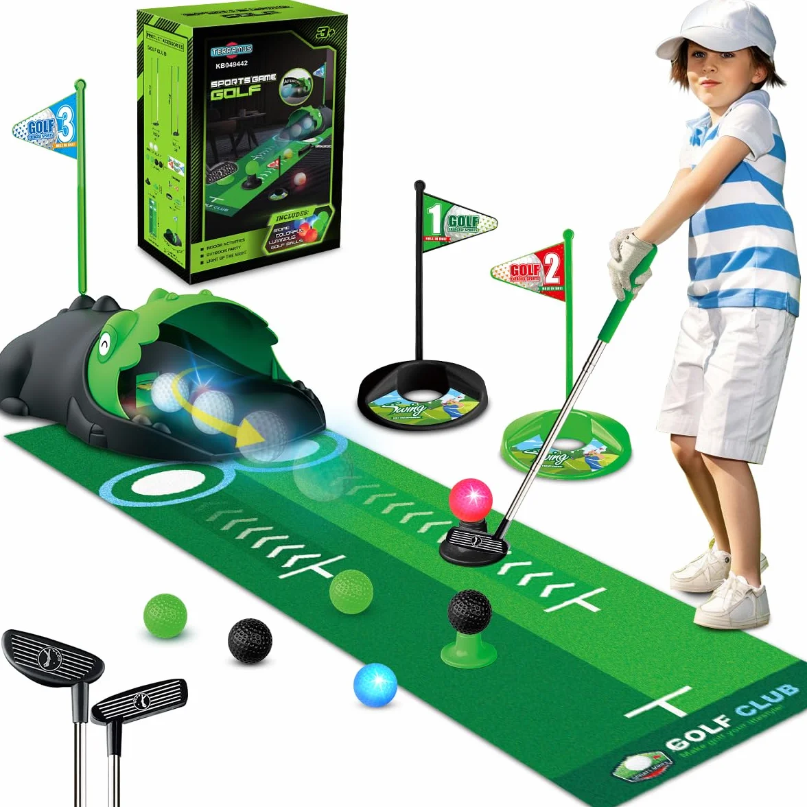 Juego de Golf para Niños Pequeños - 3 Palos, 8 Pelotas, Tapete de Putting, Equipo de Club y Pelotas de Entrenamiento - Juguetes Deportivos