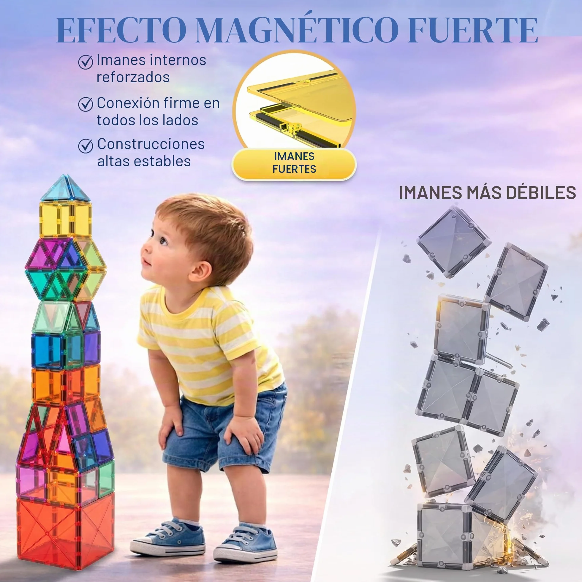 Juguete de Bloques de Construcción Magnéticos – Bloques Magnéticos Educativos Stem para Niños, Aprendizaje Creativo Sensorial Montessori para Bebés y Niños de 3+ Años – 57 Piezas