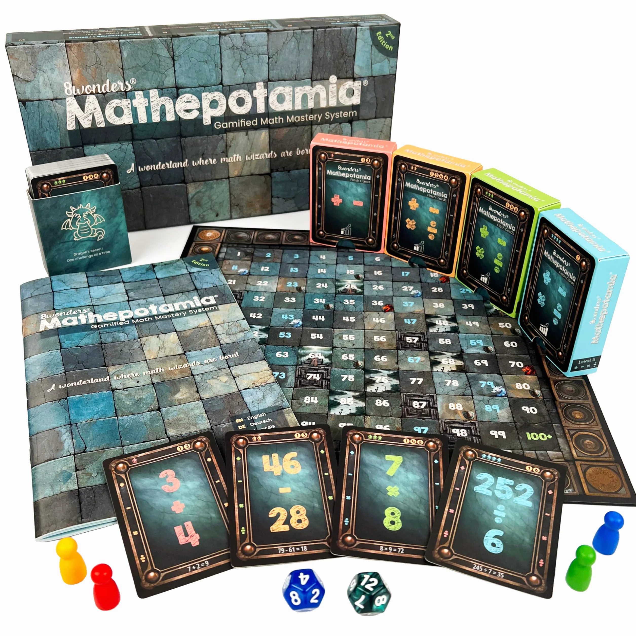 Mathepotamia Juego de matemáticas: cálculo y Tablas de multiplicar con 4 Niveles y 7 Modos para niños 5-9 años | Practicar matemáticas y cálculo Mental | Juego de Mesa Educativo Idea Regalo