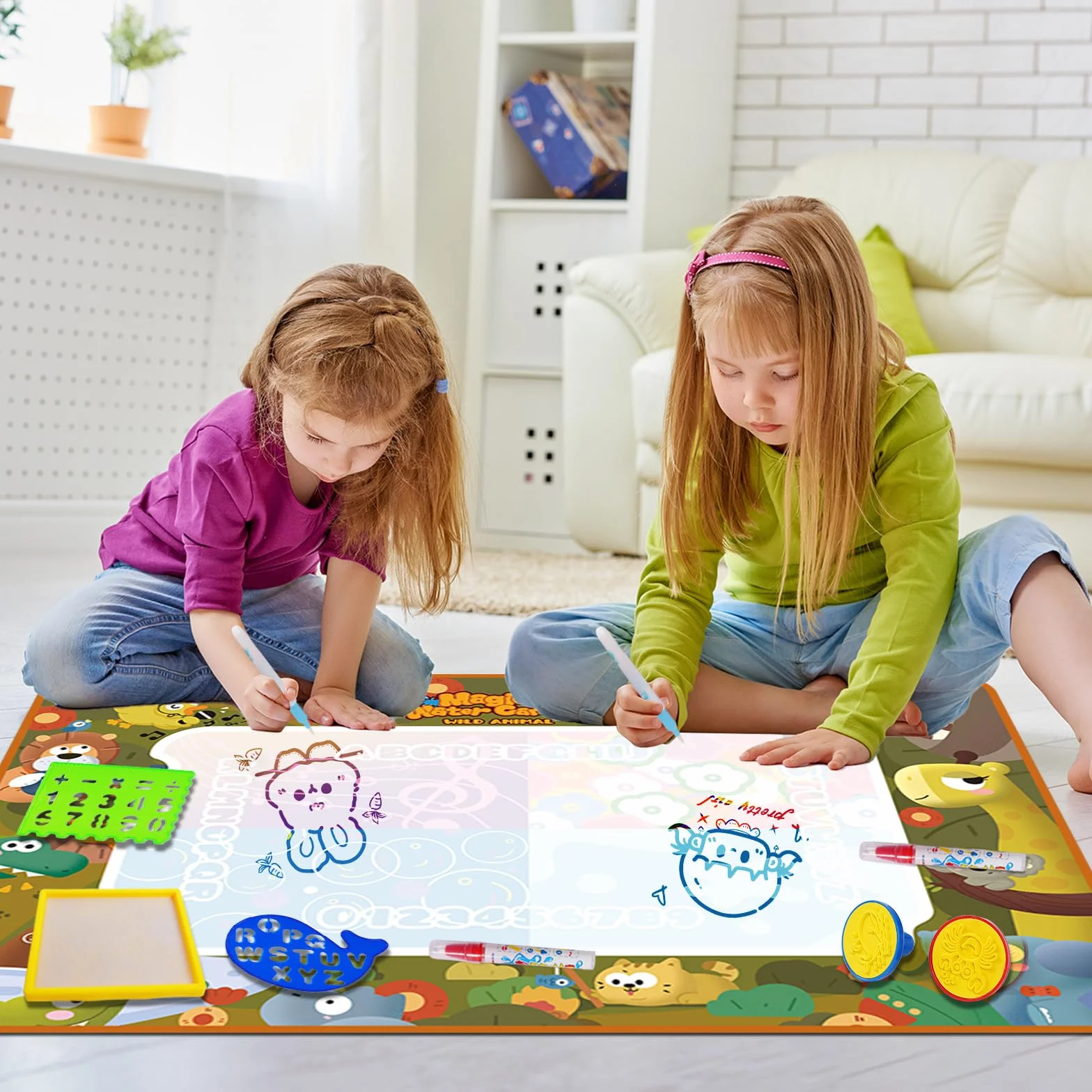 Agua Dibujo Pintura,150 X 100 cm Alfombra Pintar Agua Niños,Doodle Esteras Mágicas,Alfombra con Juego de Herramientas de Pintura,Juguete Educativo Regalo para Crear y Divertirse Sin Manchas