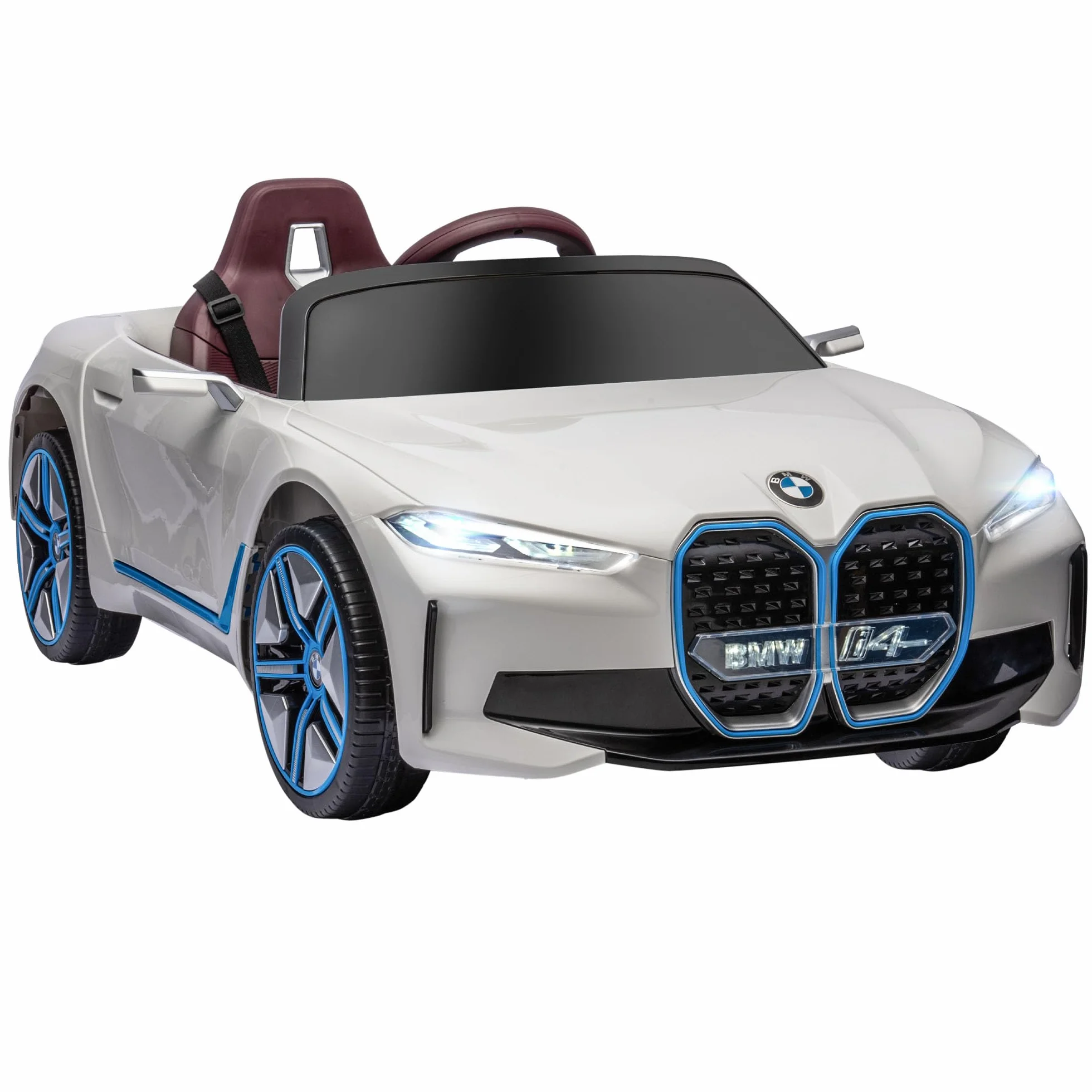 HOMCOM Coche Eléctrico para Niños BMW I4 12V con Control Remoto Música MP3 Pantalla Luces 115x67x45 cm Blanco