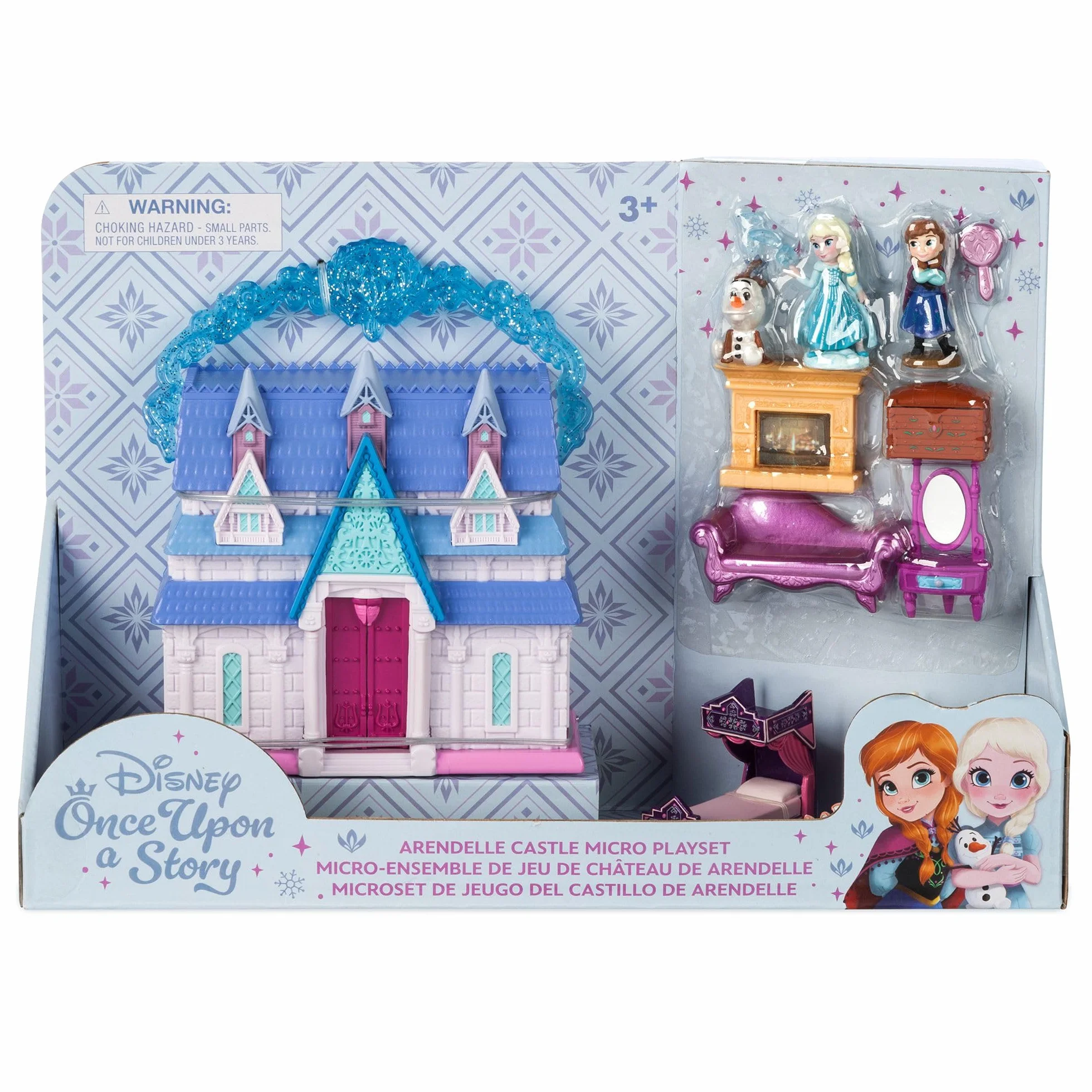 Disney Store Official, Frozen, Reina Elsa y Anna casa muñecas, colección Once Upon a Story, 11,5 cm/5", Set Juego con Olaf, el Castillo de Arendelle y Muebles de Juguete, Apto a Partir de 3 años