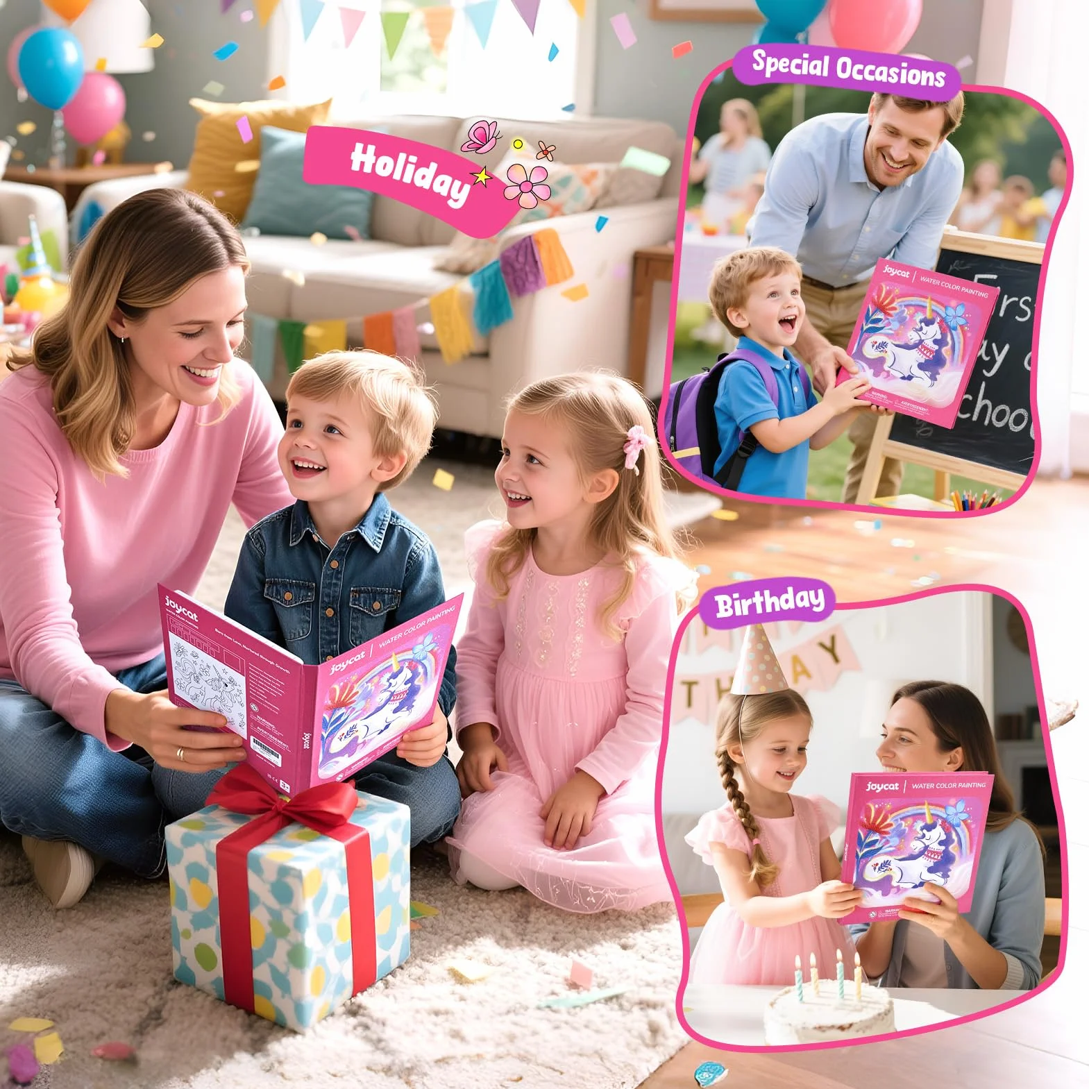 JoyCat Libro para colorear con acuarelas para niños pequeños a partir de 3-8 años, juego de acuarela para arte y manualidades, juguete educativo como regalo de cumpleaños para niños y niñas