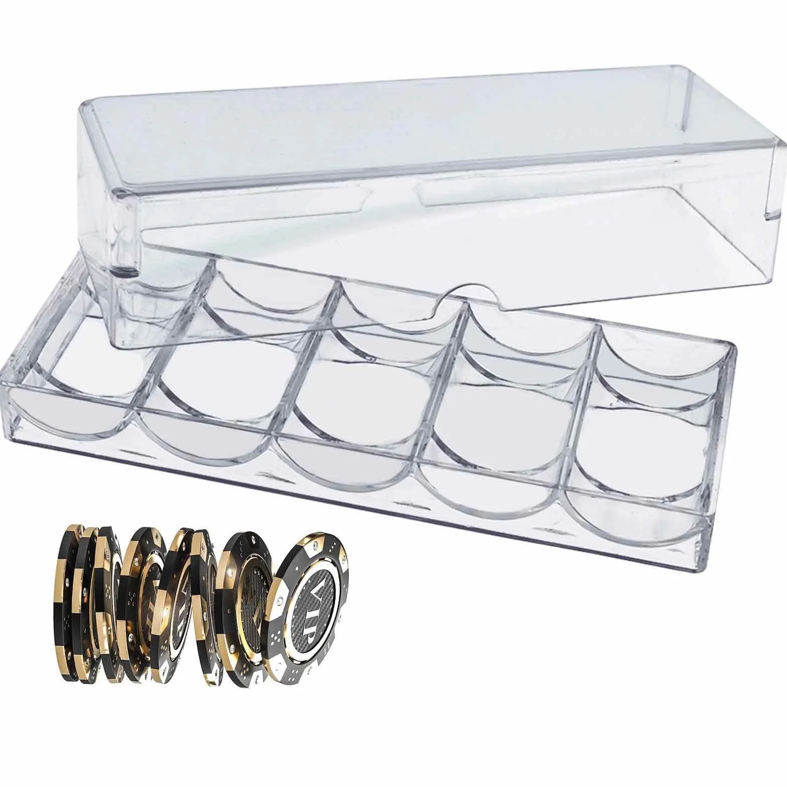 Chip Rack Clear Display Case Clear Tray Container with Lid Poker Chips Box Acryl PokerChips Tray Box Challenge Coin Display Mahjong Chips Storage Poker Chip Storage Box Poker Chips Organizer